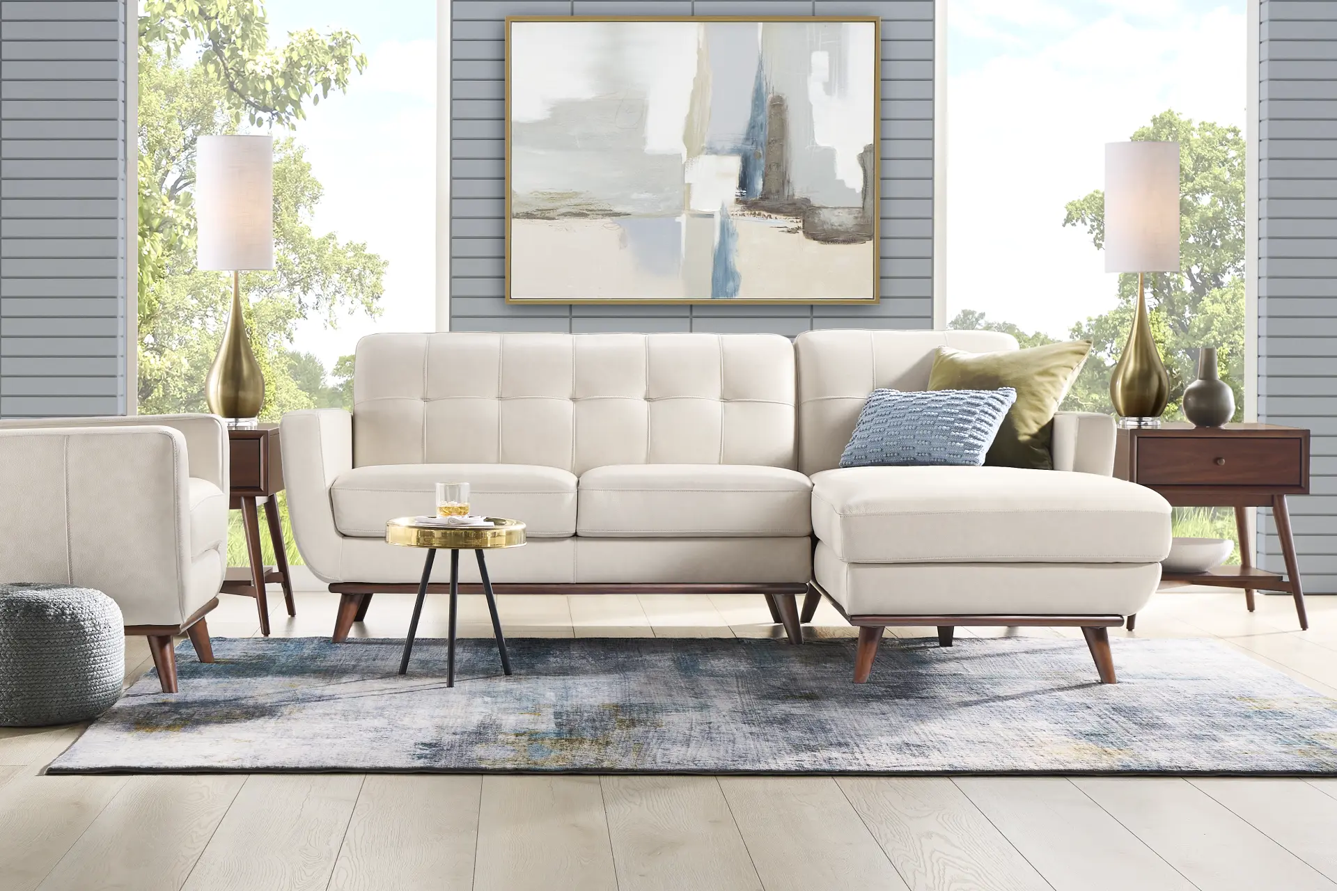 Greyson Ivory Leather 2 Pc Sectional
