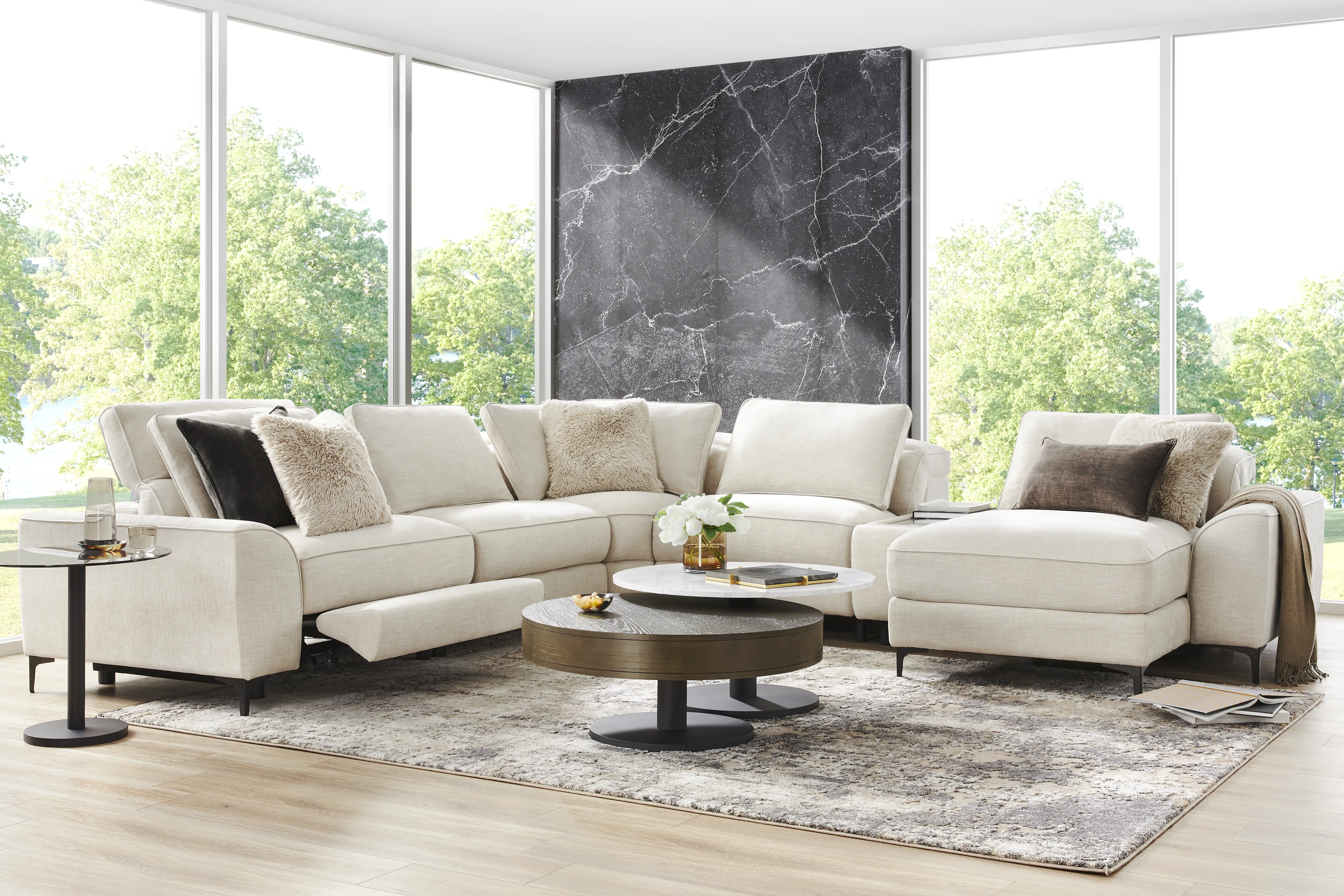 Aspen Sand 6 Pc Dual Power Reclining Sectional with Media Console - Thumbnail - Image 2