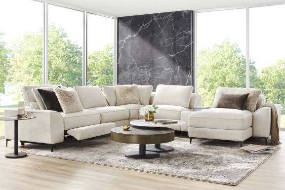Aspen Sand 6 Pc Dual Power Reclining Sectional with Media Console