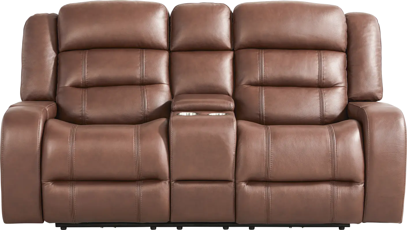 Denali Brown Leather Power Reclining Loveseat