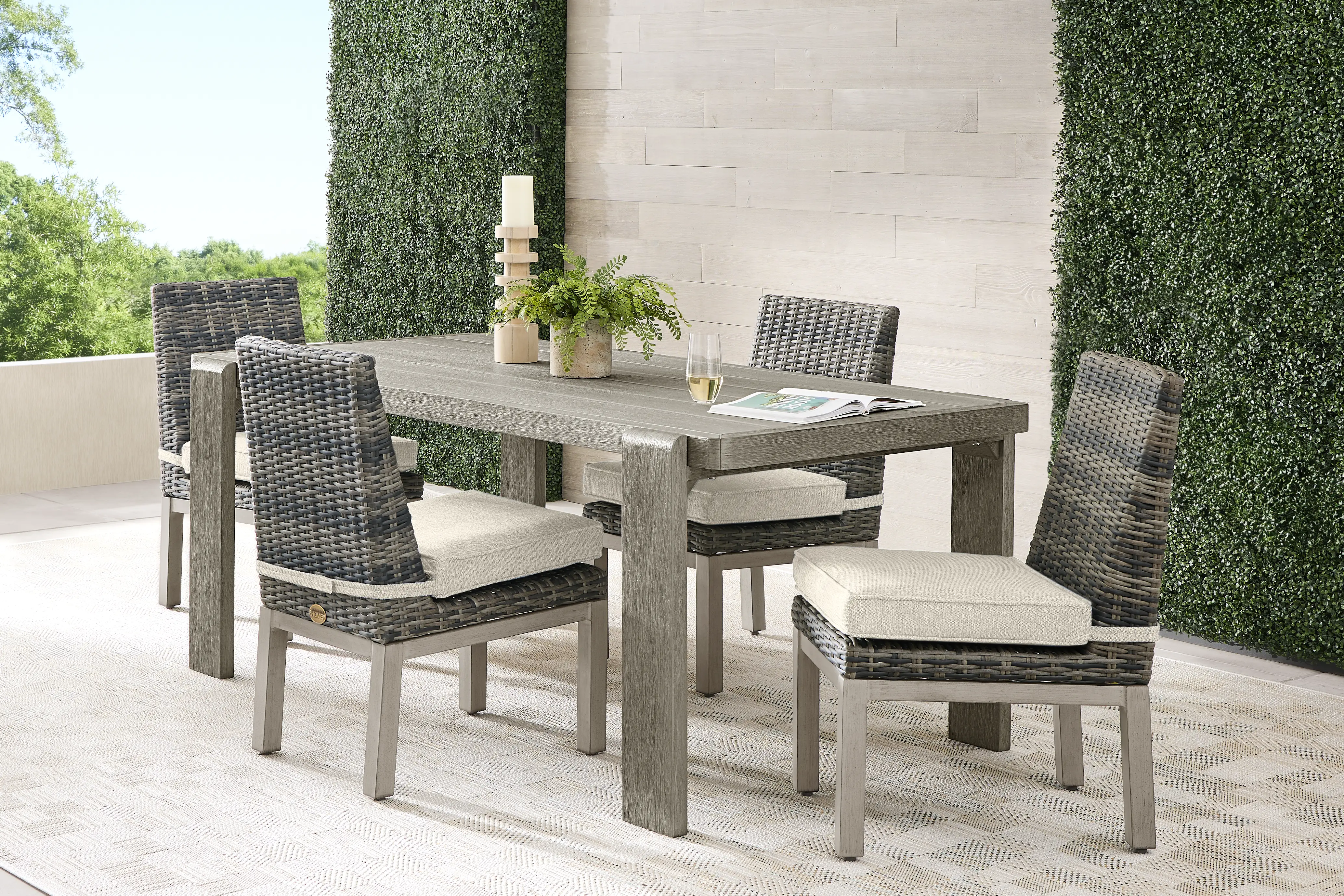 Montecello Gray 5 Pc Outdoor Dining Set with Twine Cushions - Thumbnail - Image 1