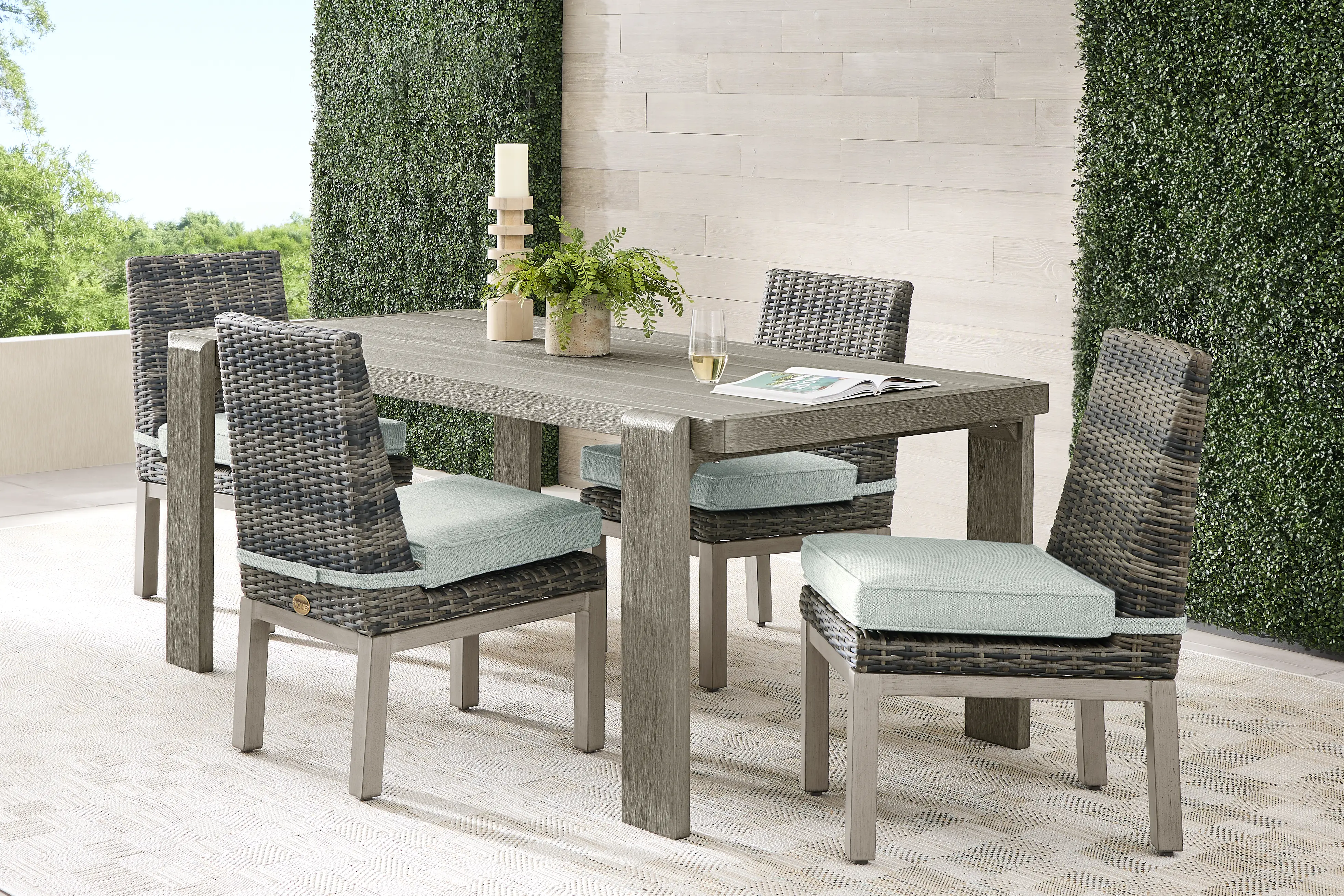Montecello Gray 5 Pc Outdoor Dining Set with Mist Cushions - Thumbnail - Image 1