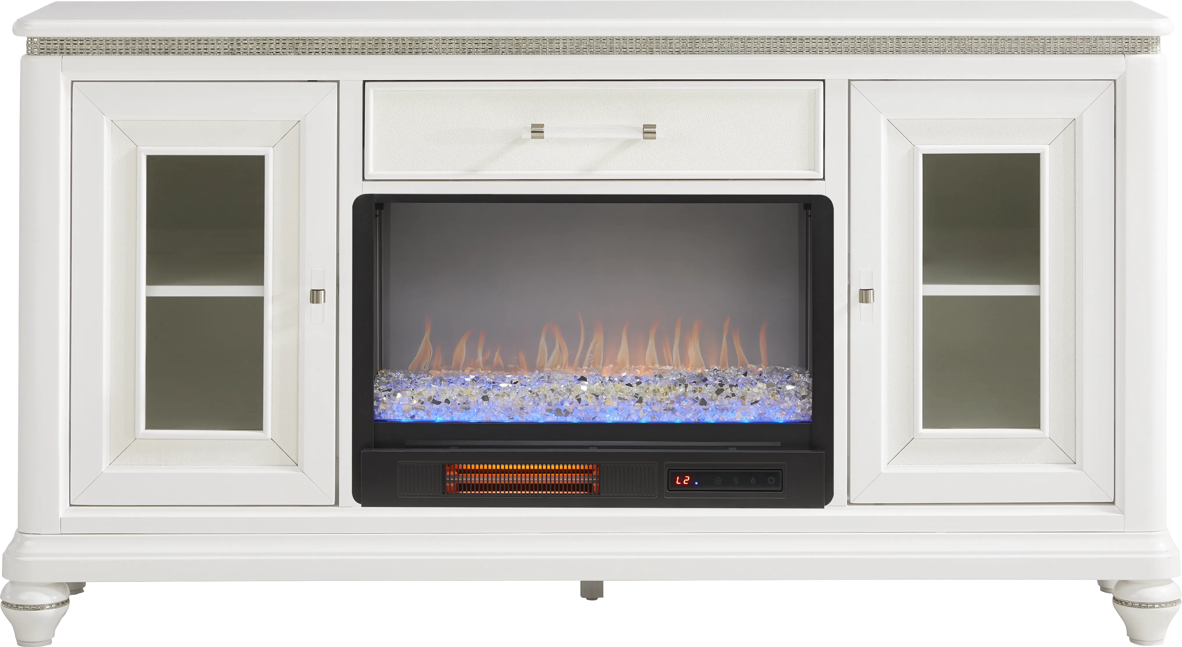 Starlet Lane White Colors,White 66 In Crystal Fireplace Console