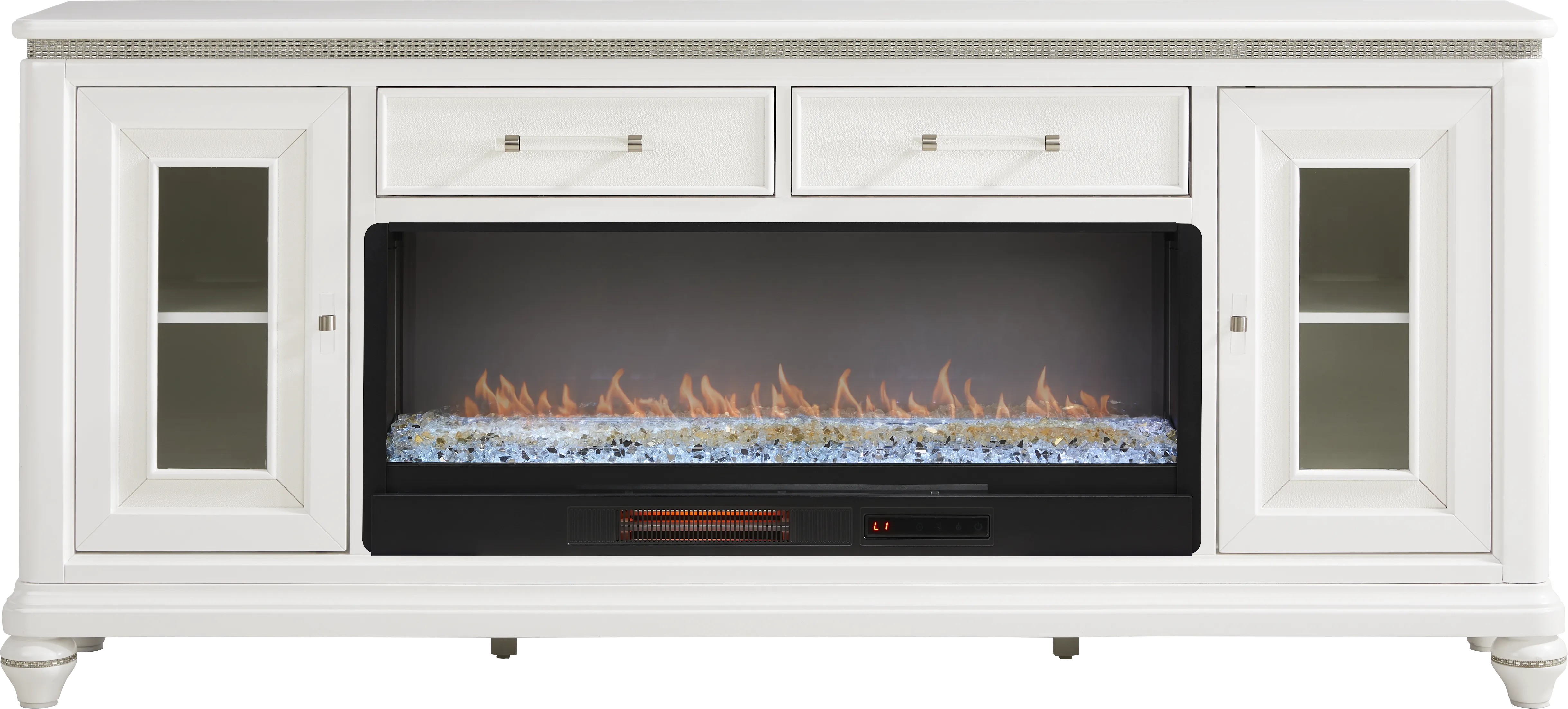 Starlet Lane White 80 in. Console with Electric Fireplace - Thumbnail - Image 1