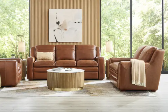 Salinger Brown Leather 2 Pc Living Room