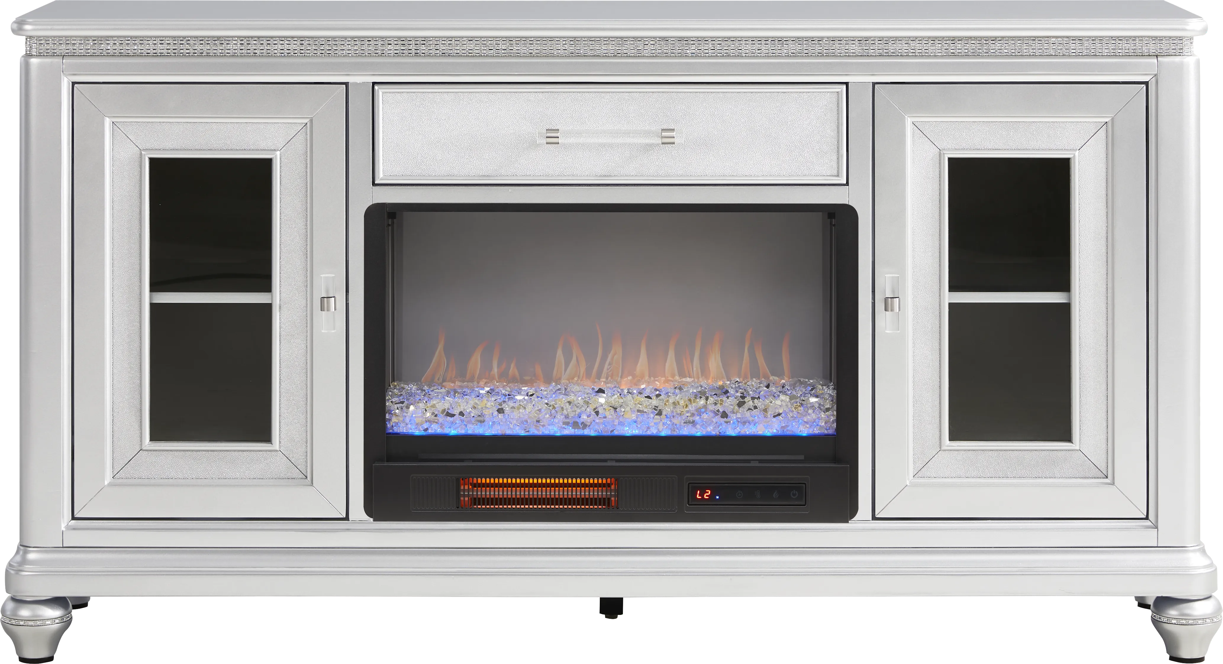 Starlet Lane Silver 66 in. Console with Electric Fireplace - Thumbnail - Image 1