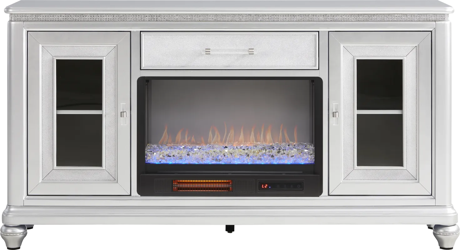 Starlet Lane Silver 66 in. Console with Electric Fireplace