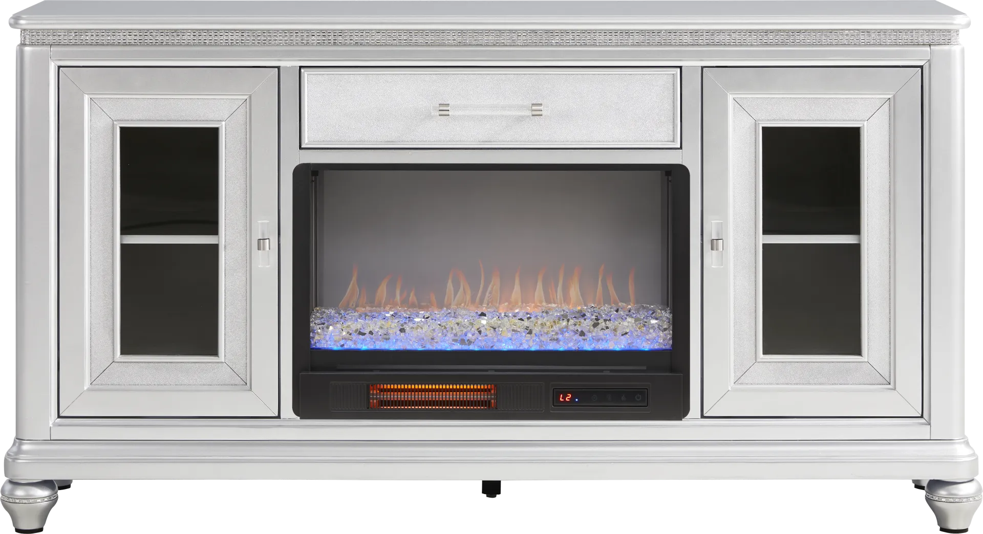 Starlet Lane Silver 66 in. Console with Electric Fireplace - Image 1