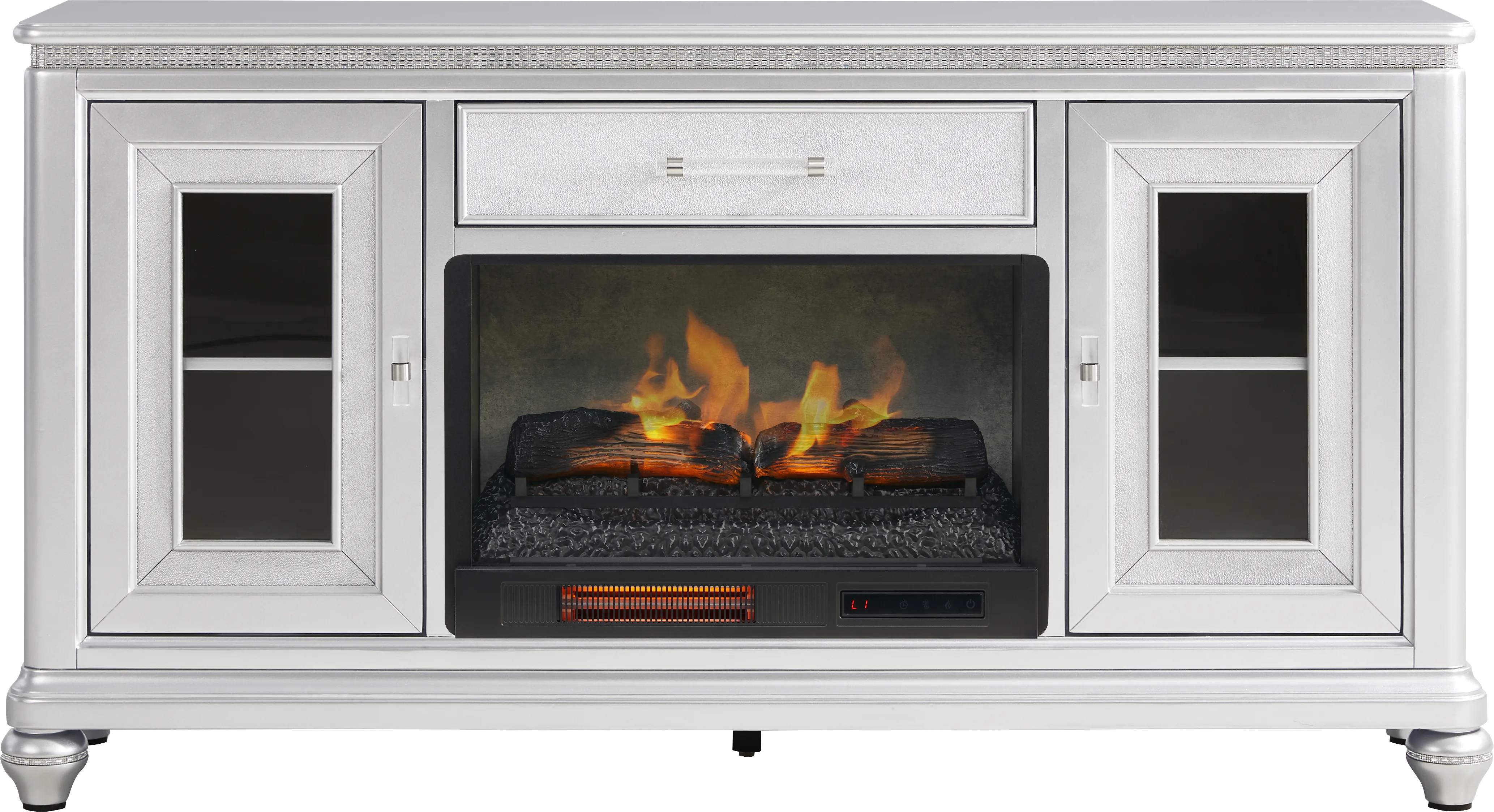 Starlet Lane Silver 66 in. Console with Electric Fireplace - Thumbnail - Image 1