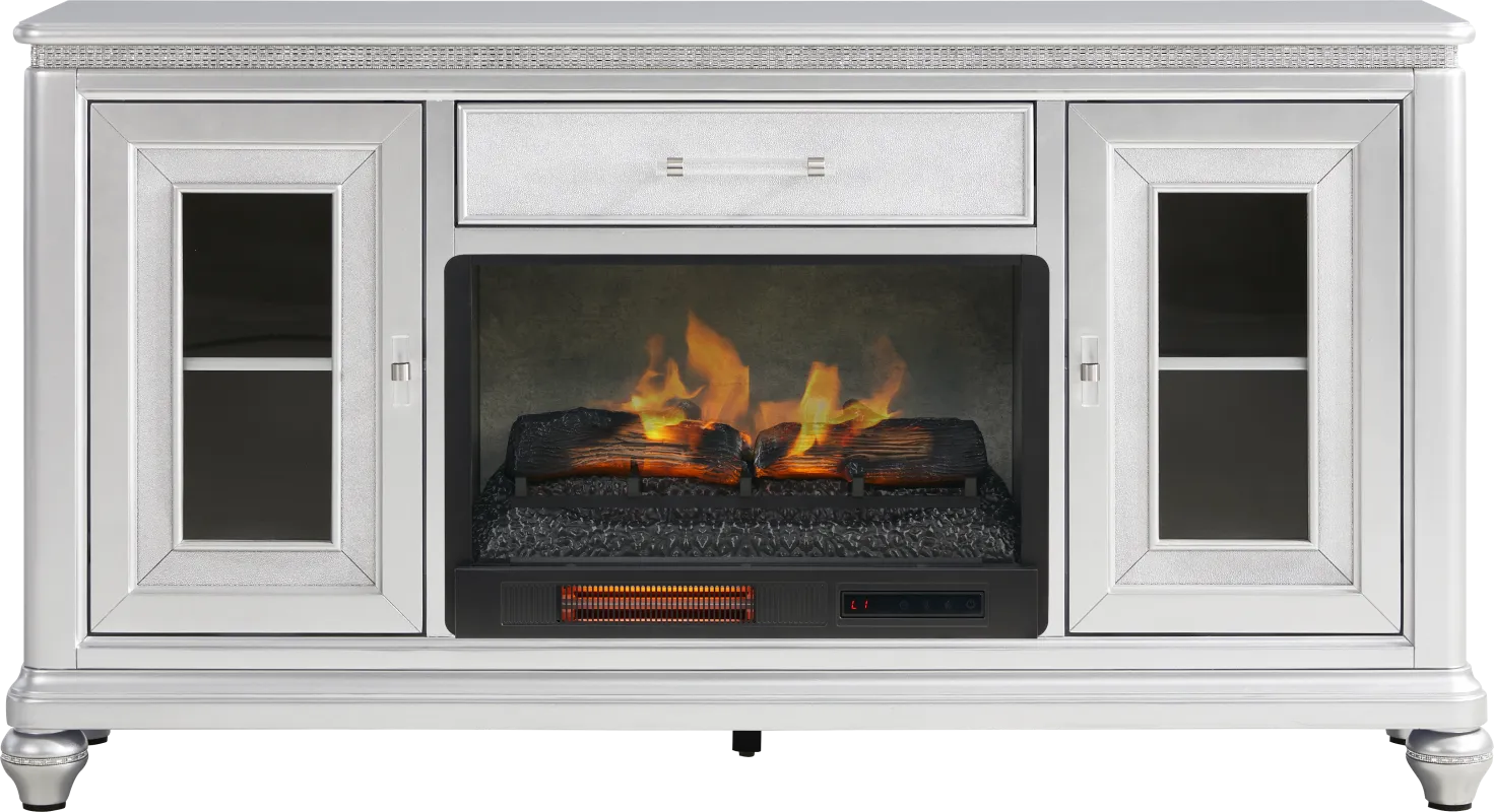 Starlet Lane Silver 66 in. Console with Electric Fireplace