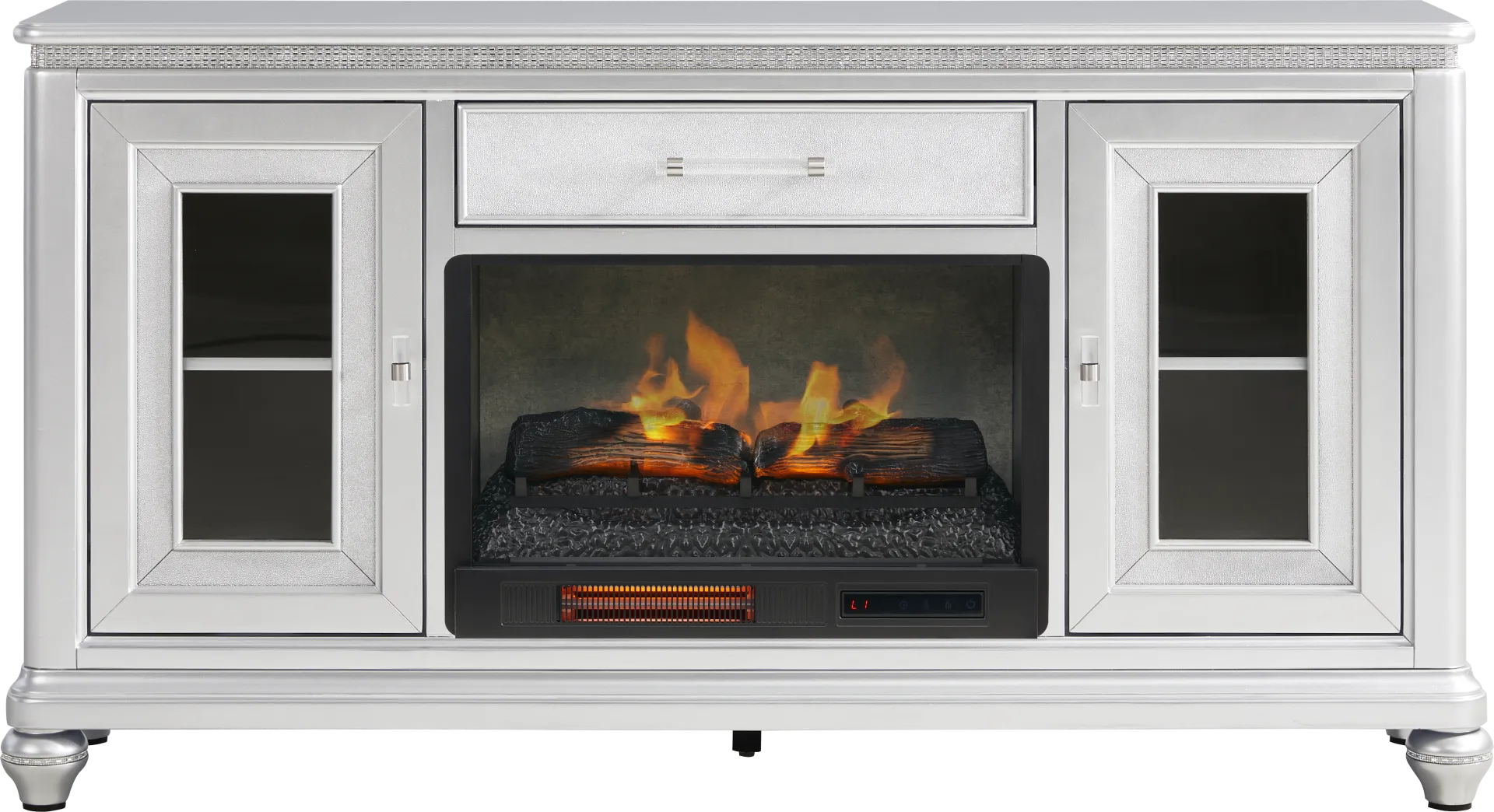 Starlet Lane Silver 66 in. Console with Electric Fireplace - Image 1