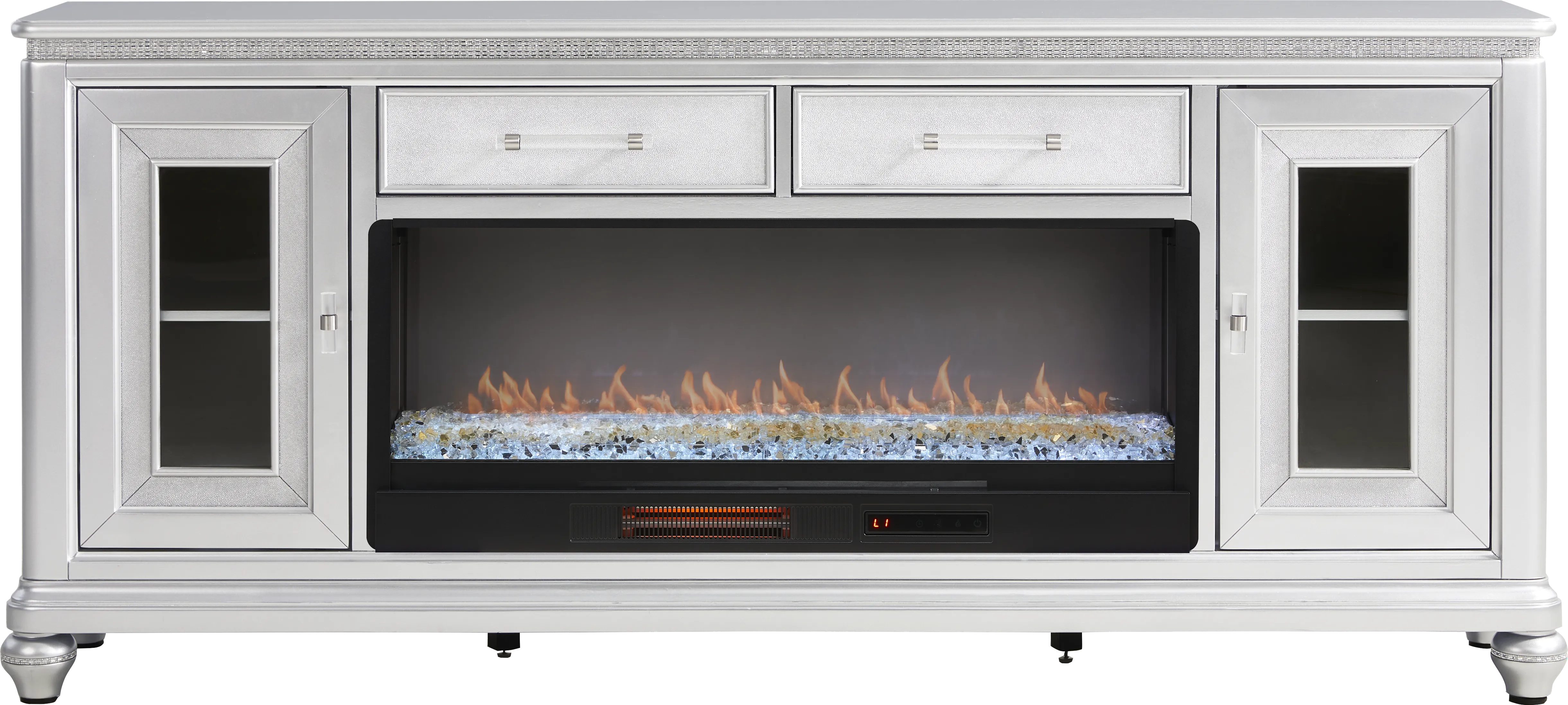 Starlet Lane Silver 80 in. Console with Electric Fireplace - Thumbnail - Image 1