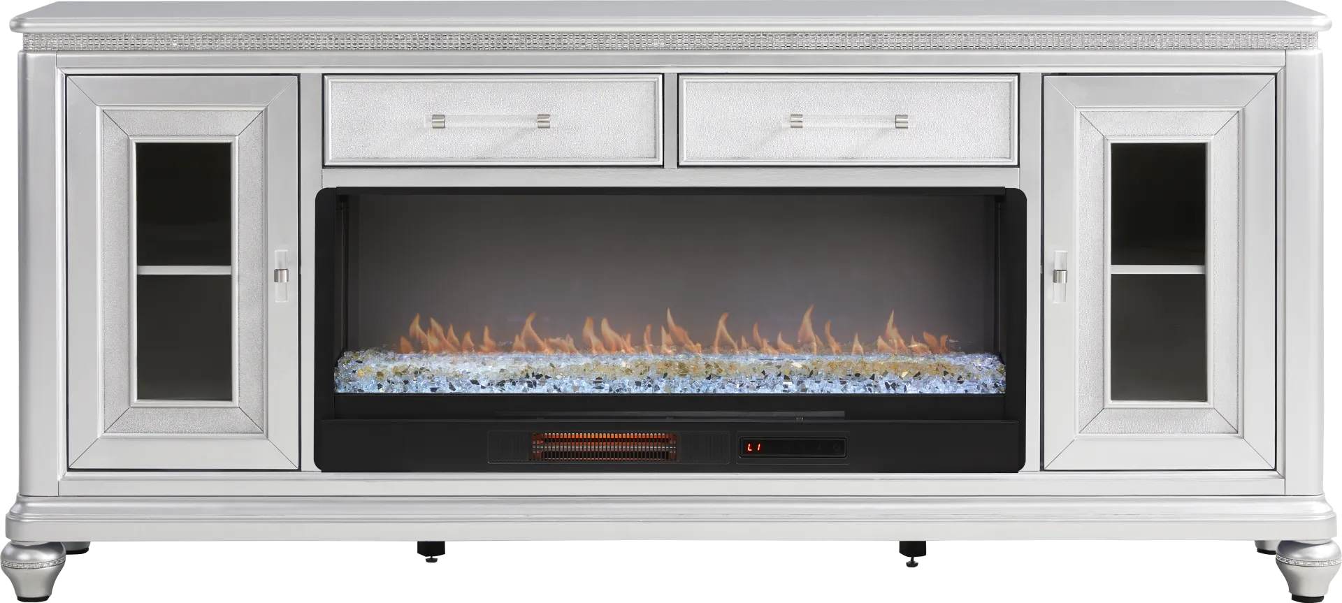 Starlet Lane Silver 80 in. Console with Electric Fireplace - Image 1