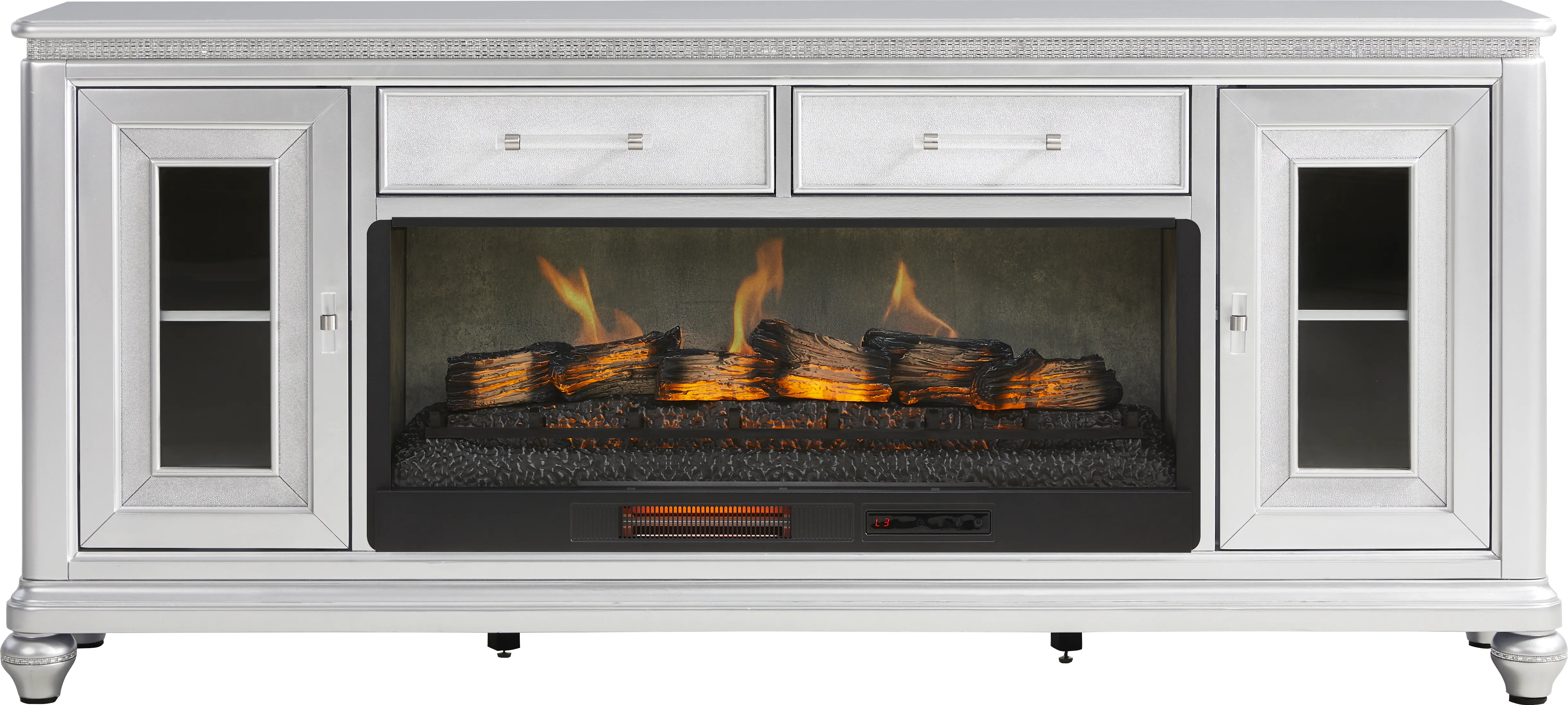 Starlet Lane Silver 80 in. Console with Electric Fireplace - Thumbnail - Image 1