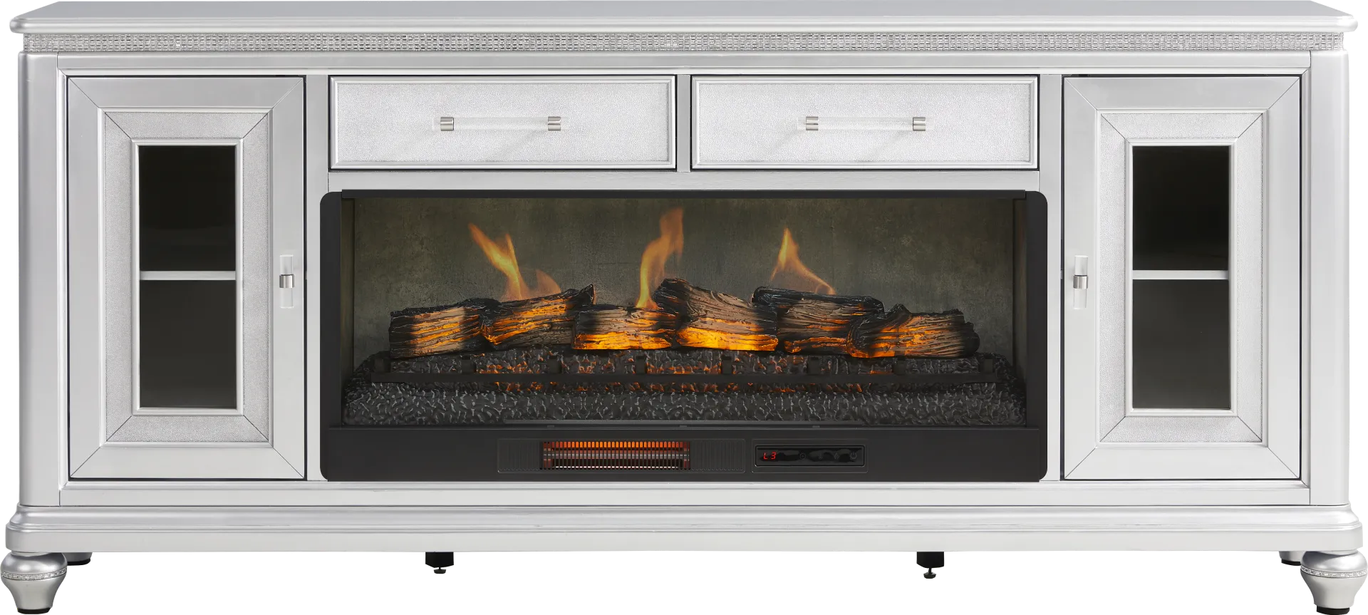 Starlet Lane Silver 80 in. Console with Electric Fireplace - Image 1