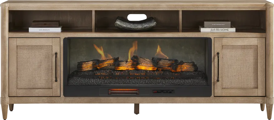 Oakwood Terrace Sand 80 in. Console with Electric Log Fireplace