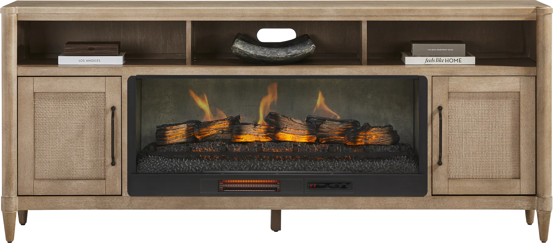 Oakwood Terrace Sand 80 in. Console with Electric Log Fireplace