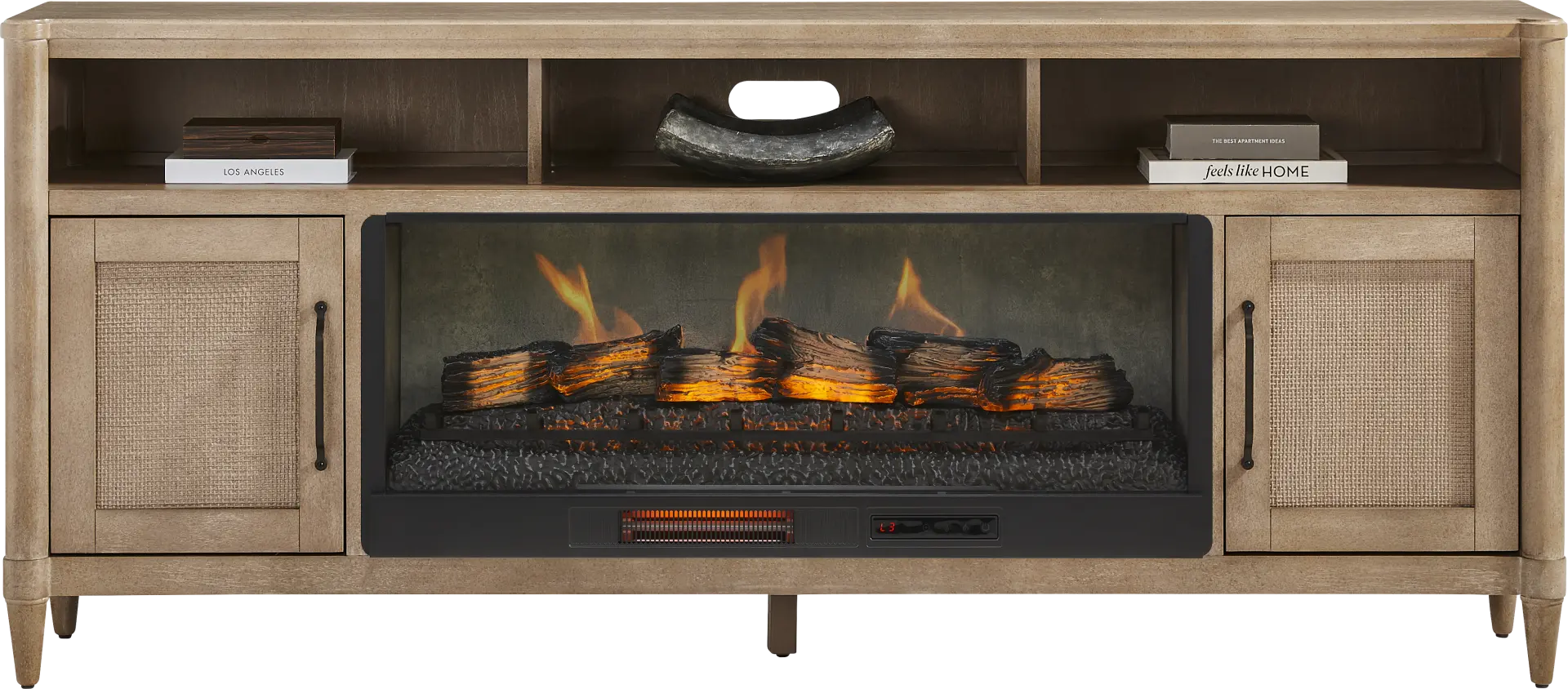 Oakwood Terrace Sand 80 in. Console with Electric Log Fireplace