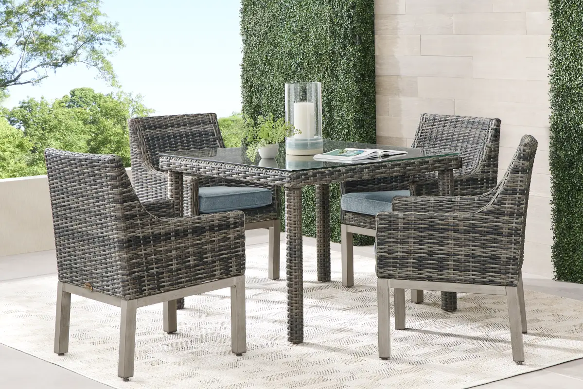 Montecello Gray 5 Pc Square Outdoor Dining Set with Azure Cushions