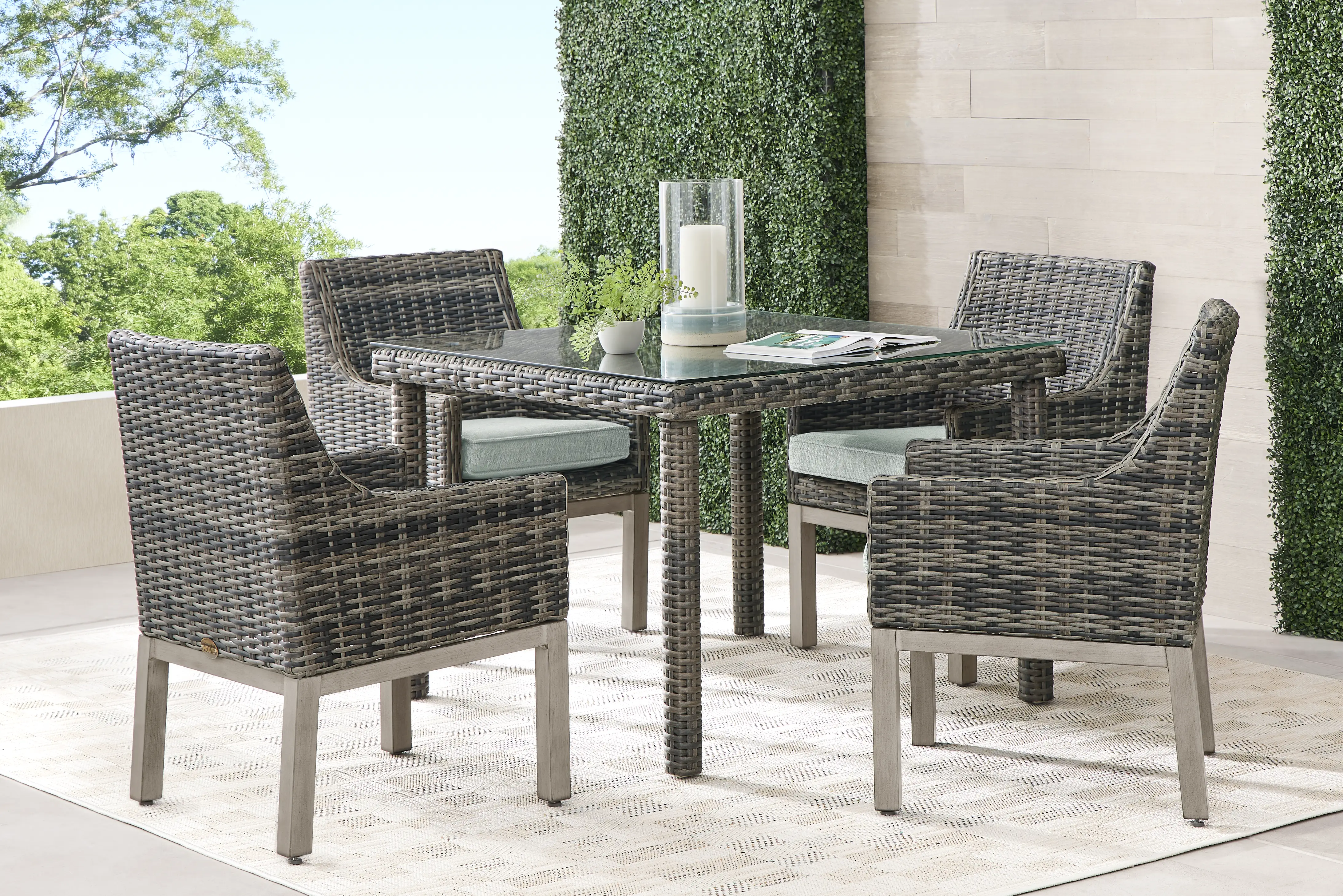 Montecello Gray 5 Pc Square Outdoor Dining Set with Mist Cushions - Thumbnail - Image 1