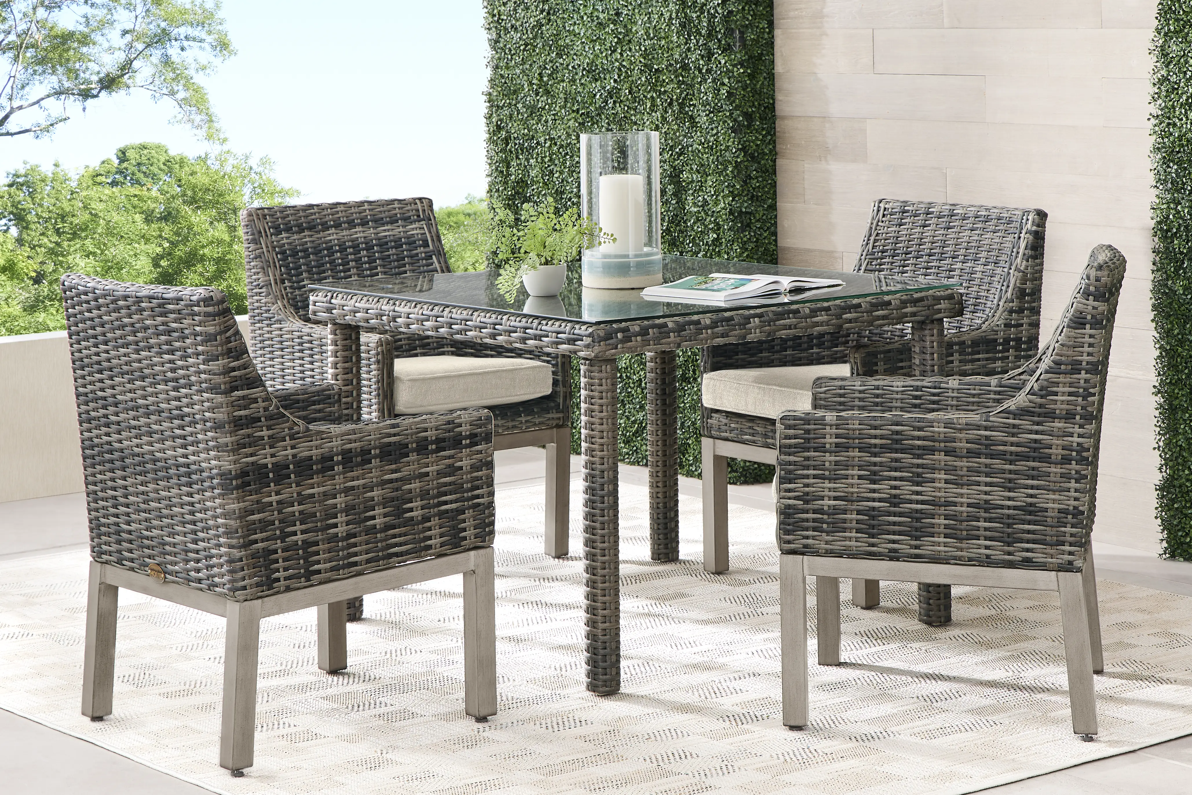 JHFC MONTECELLO 5PC SQ WICKER DINING PKG W/ A/C & INSIDE OUT TWINE CUSHION - Thumbnail - Image 1