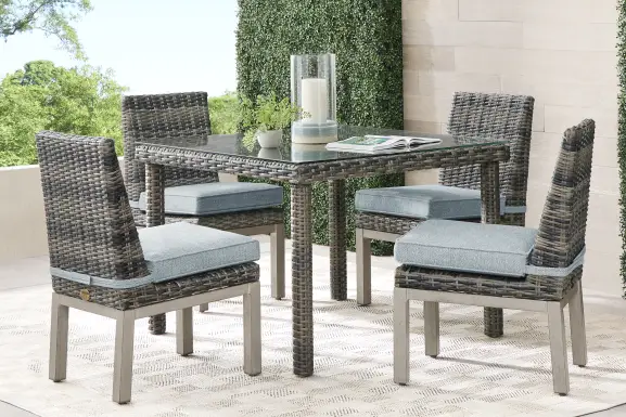 Montecello Gray 5 Pc Square Outdoor Dining Set with Azure Cushions