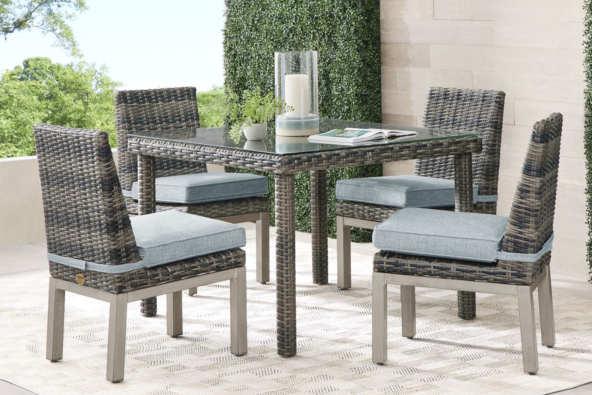 Montecello Gray 5 Pc Square Outdoor Dining Set with Azure Cushions - Image 1