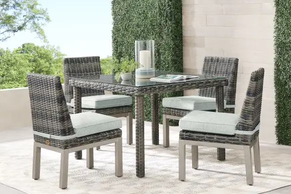 Montecello Gray 5 Pc Square Outdoor Dining Set with Mist Cushions