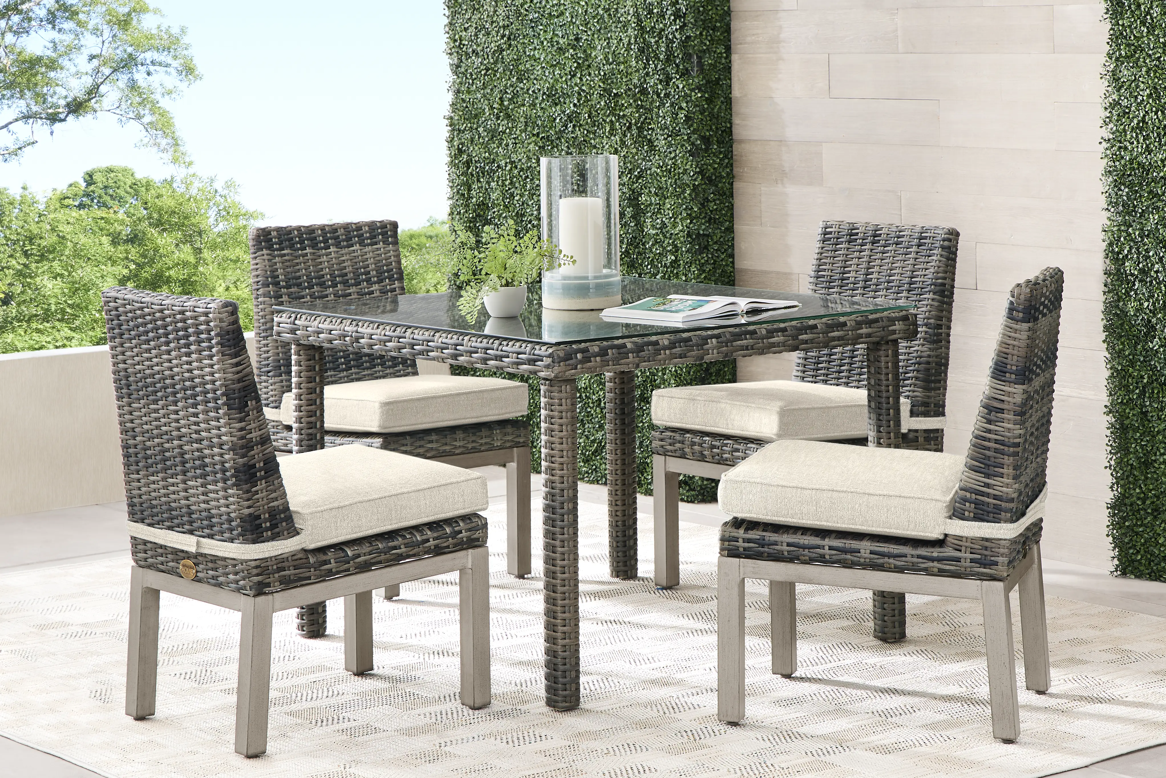 Montecello Gray 5 Pc Square Outdoor Dining Set with Twine Cushions - Thumbnail - Image 1