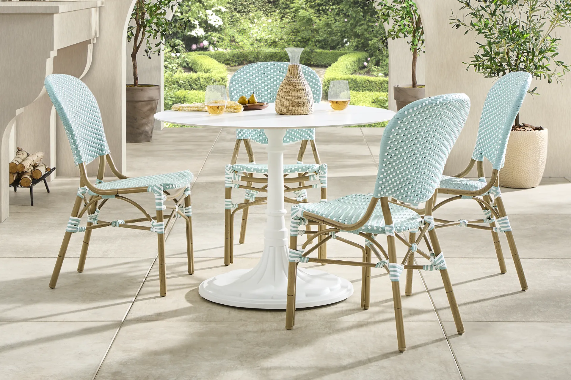 Juliette II White 5 Pc Outdoor Dining Set with Sky Chairs - Image 1