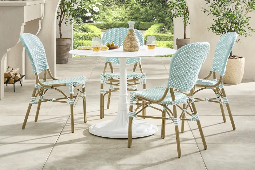 Juliette II White 5 Pc Outdoor Dining Set with Sky Chairs