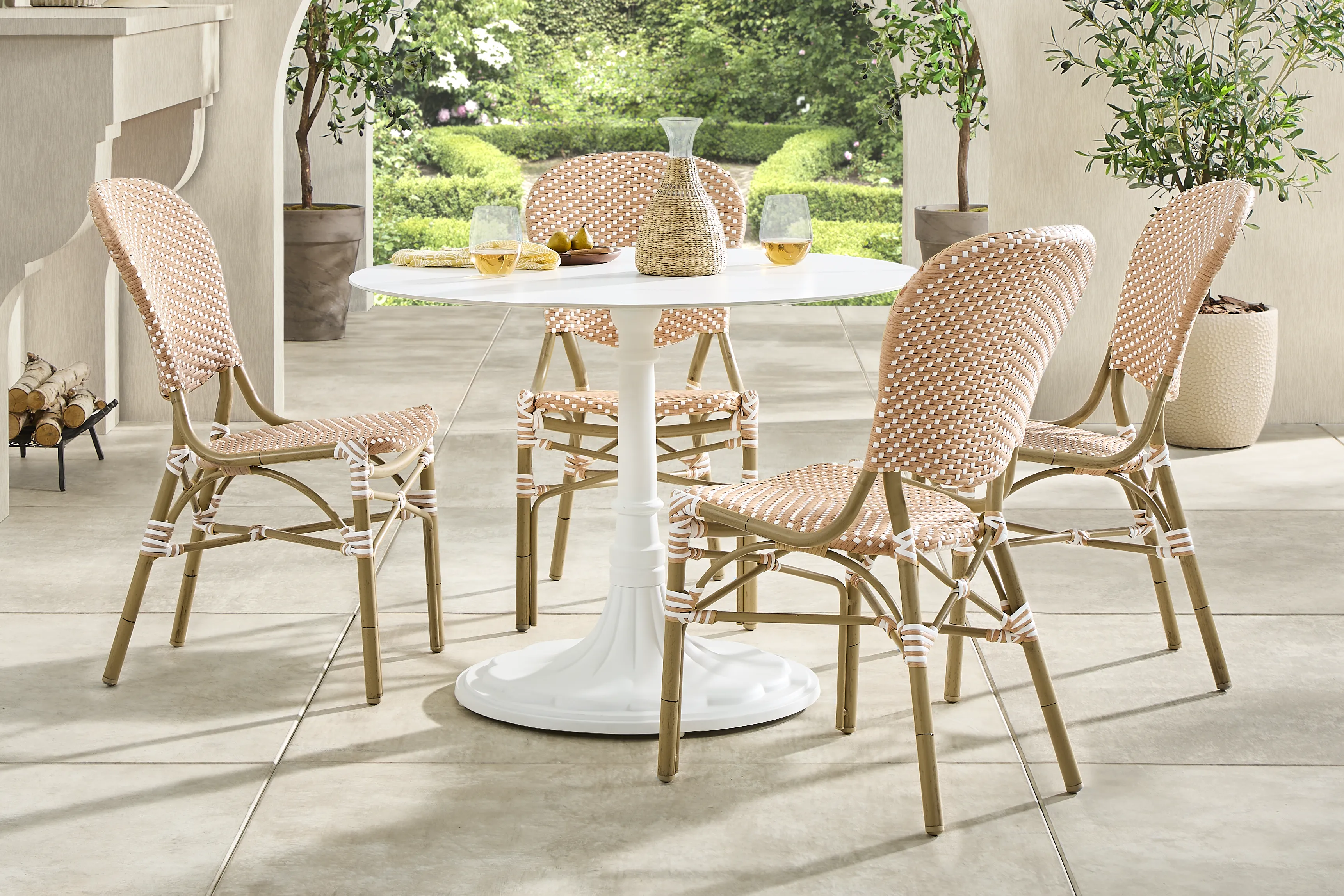 Juliette II White 5 Pc Outdoor Dining Set with Brown Chairs - Thumbnail - Image 1