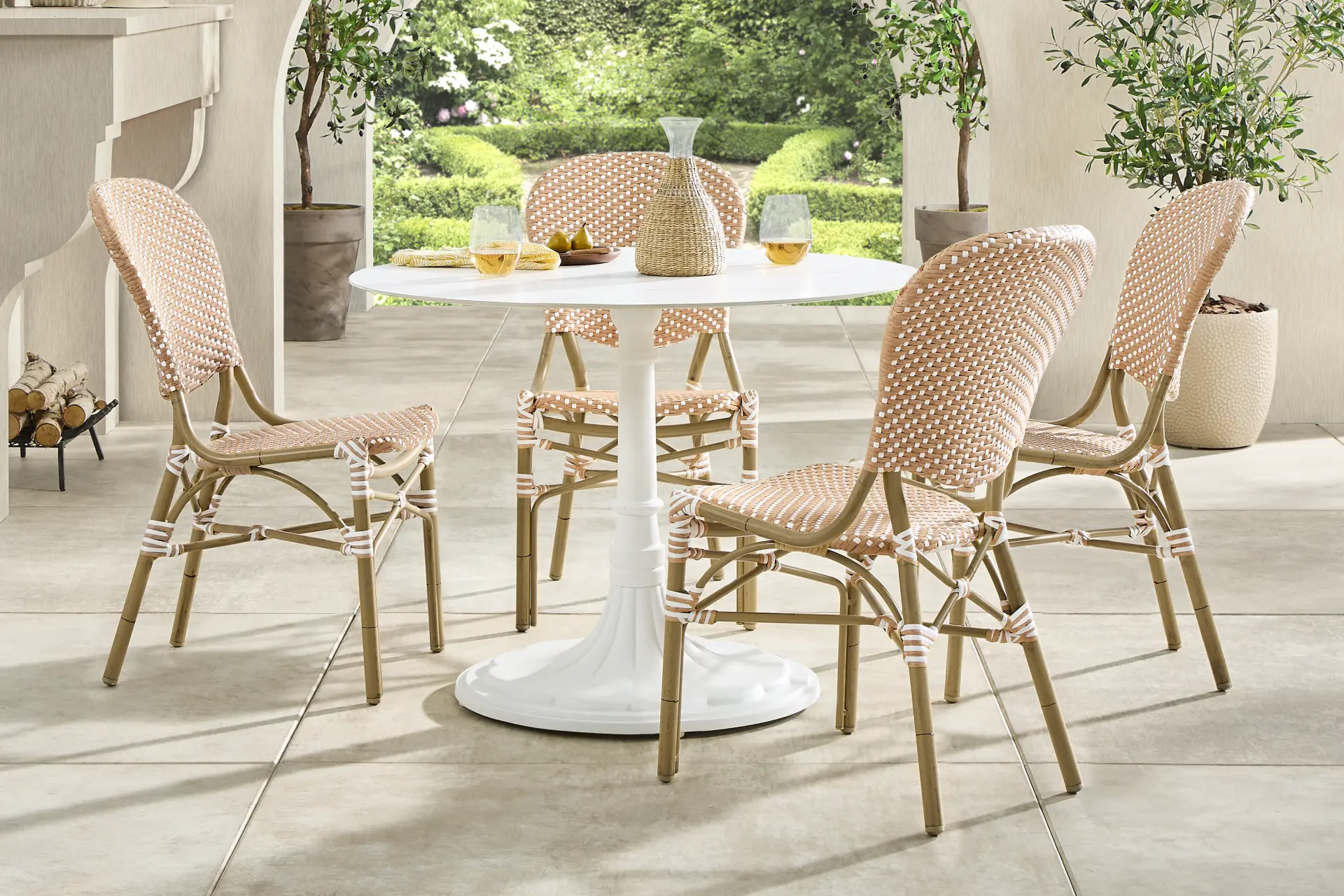 Juliette II White 5 Pc Outdoor Dining Set with Brown Chairs