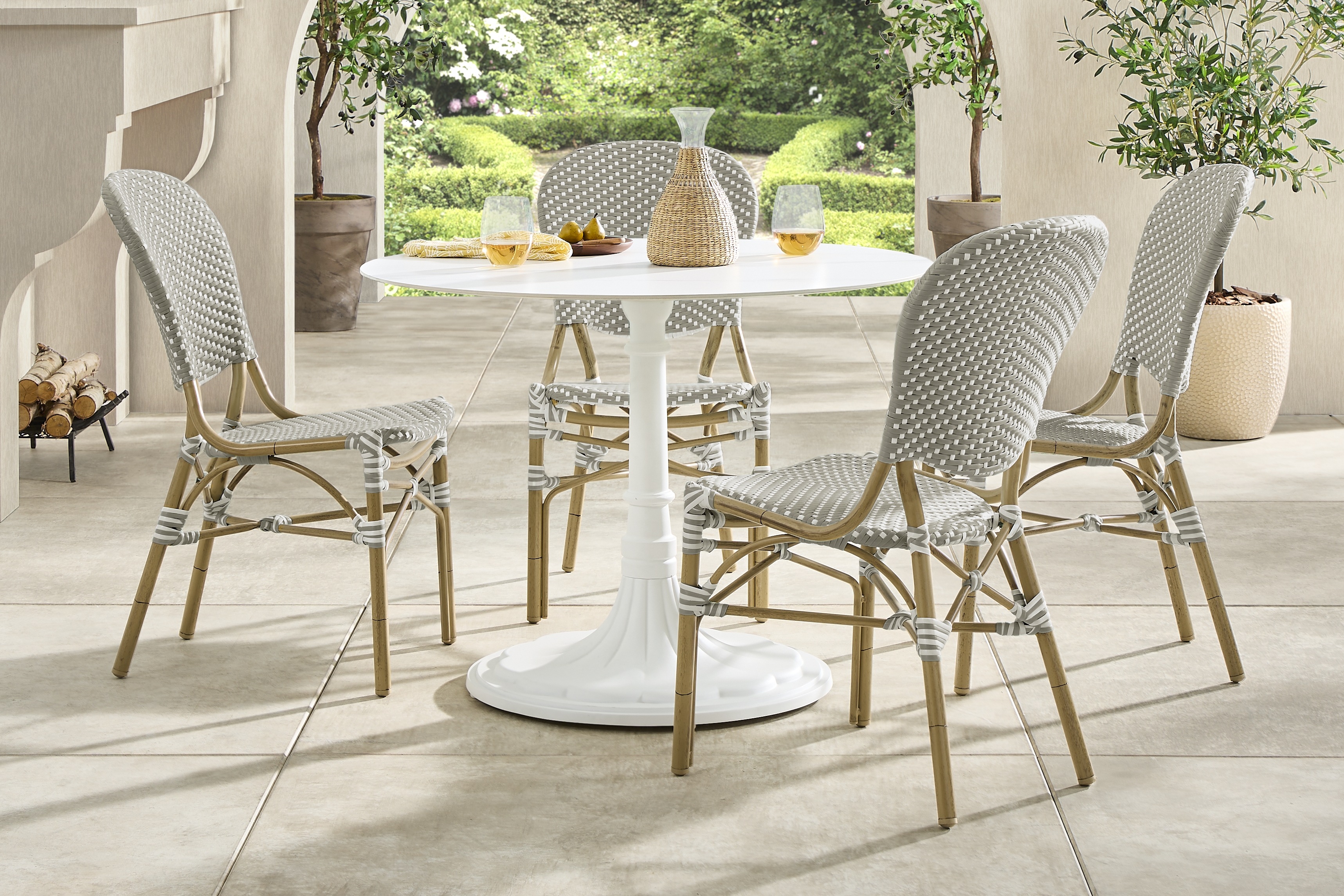 Juliette II White 5 Pc Outdoor Dining Set with Gray Chairs - Thumbnail - Image 1