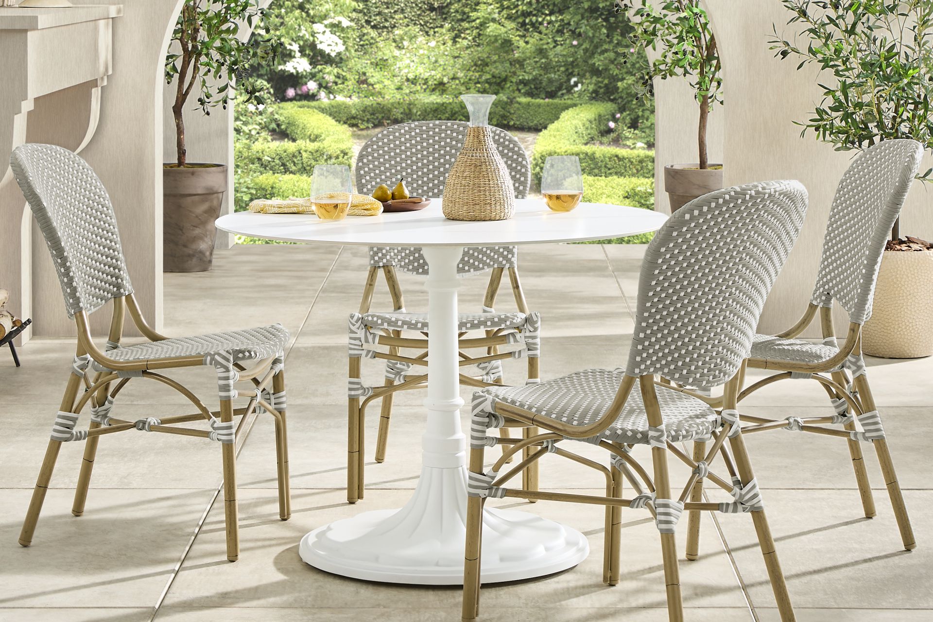 Juliette II White 5 Pc Outdoor Dining Set with Gray Chairs - Image 1