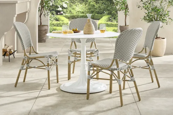 Juliette II White 5 Pc Outdoor Dining Set with Gray Chairs