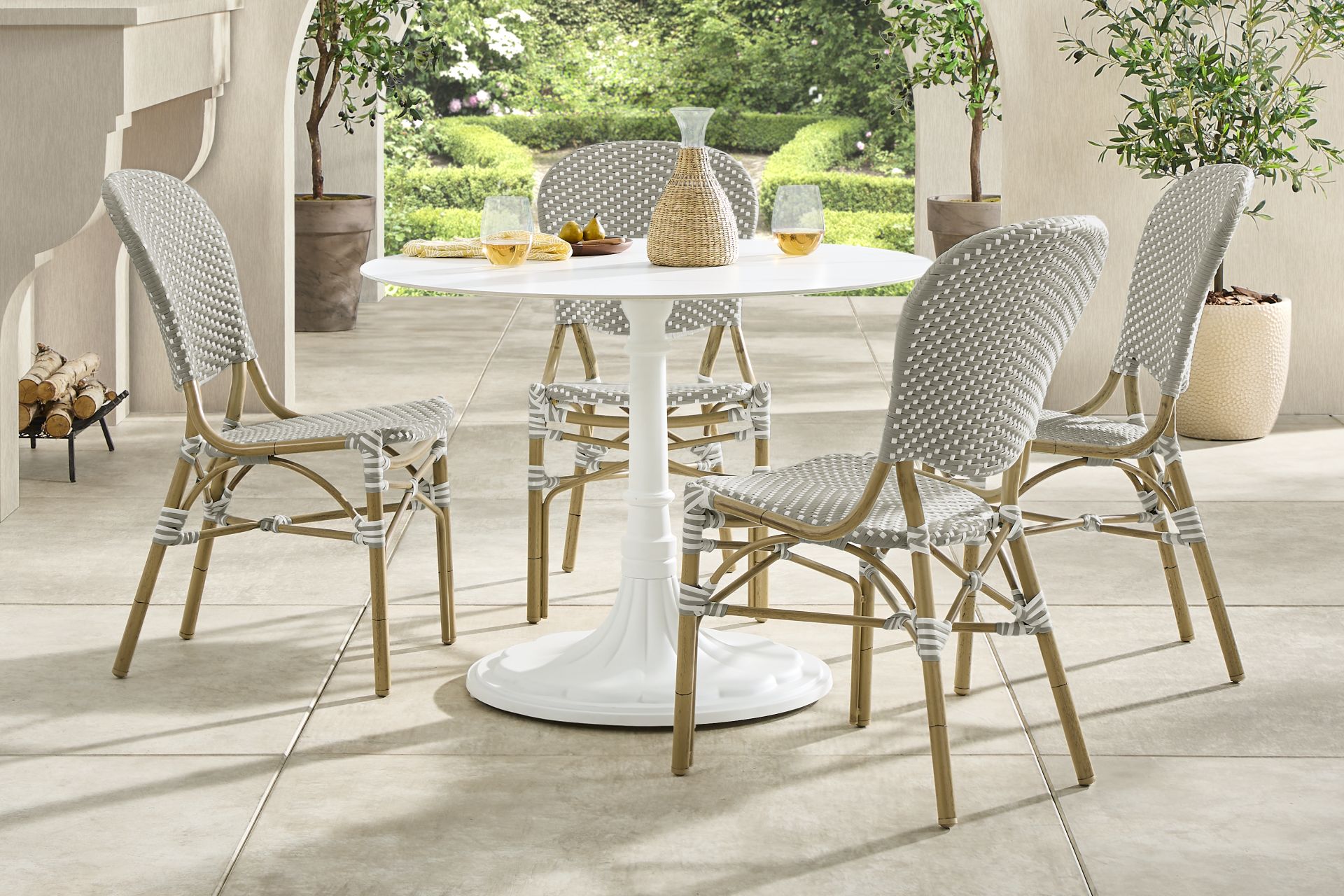 Juliette II White 5 Pc Outdoor Dining Set with Gray Chairs - Image 1