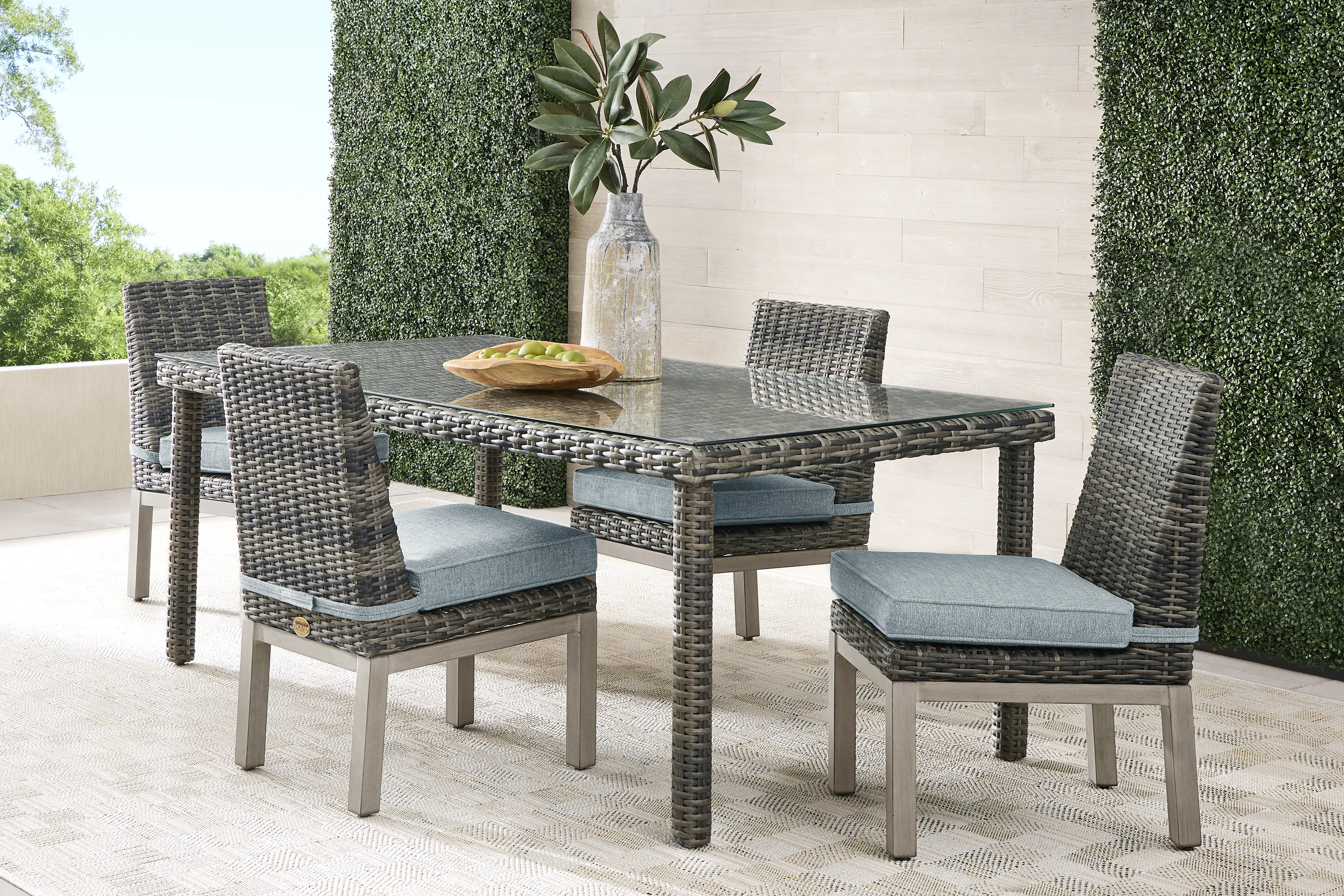 Montecello Gray 5 Pc Outdoor Dining Set with Azure Cushions - Thumbnail - Image 1