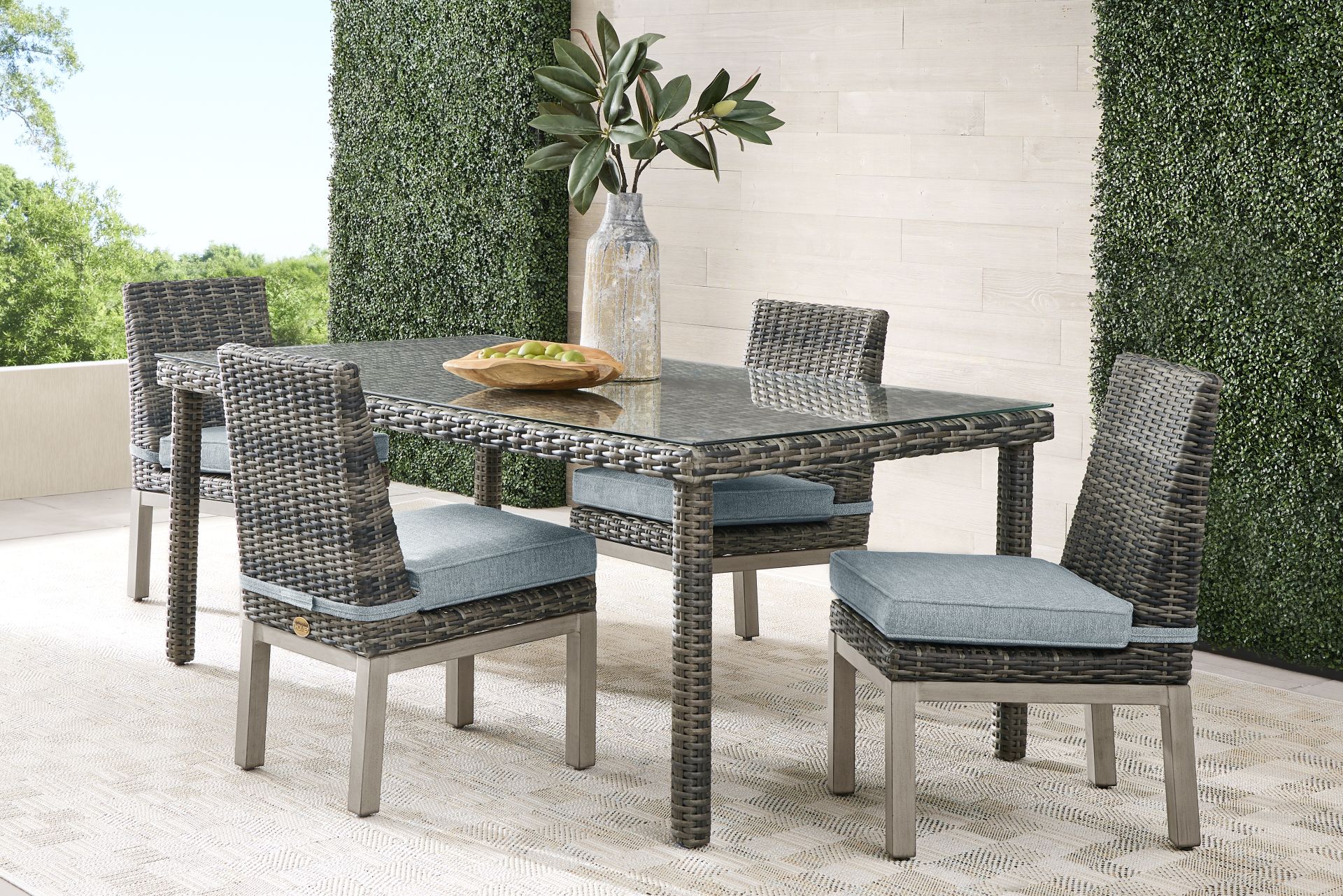 Montecello Gray 5 Pc Outdoor Dining Set with Azure Cushions - Image 1