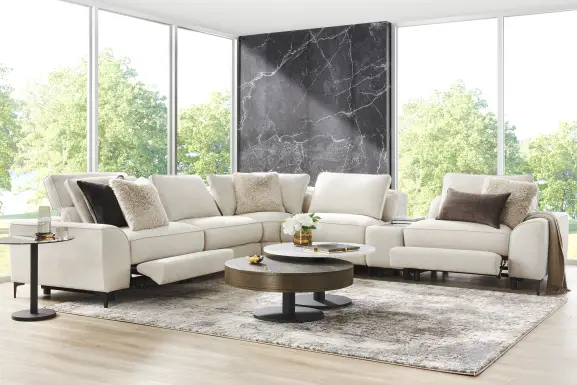 Aspen Sand 6 Pc Dual Power Reclining Sectional with Media Console
