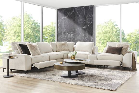 Aspen Sand 6 Pc Dual Power Reclining Sectional with Media Console