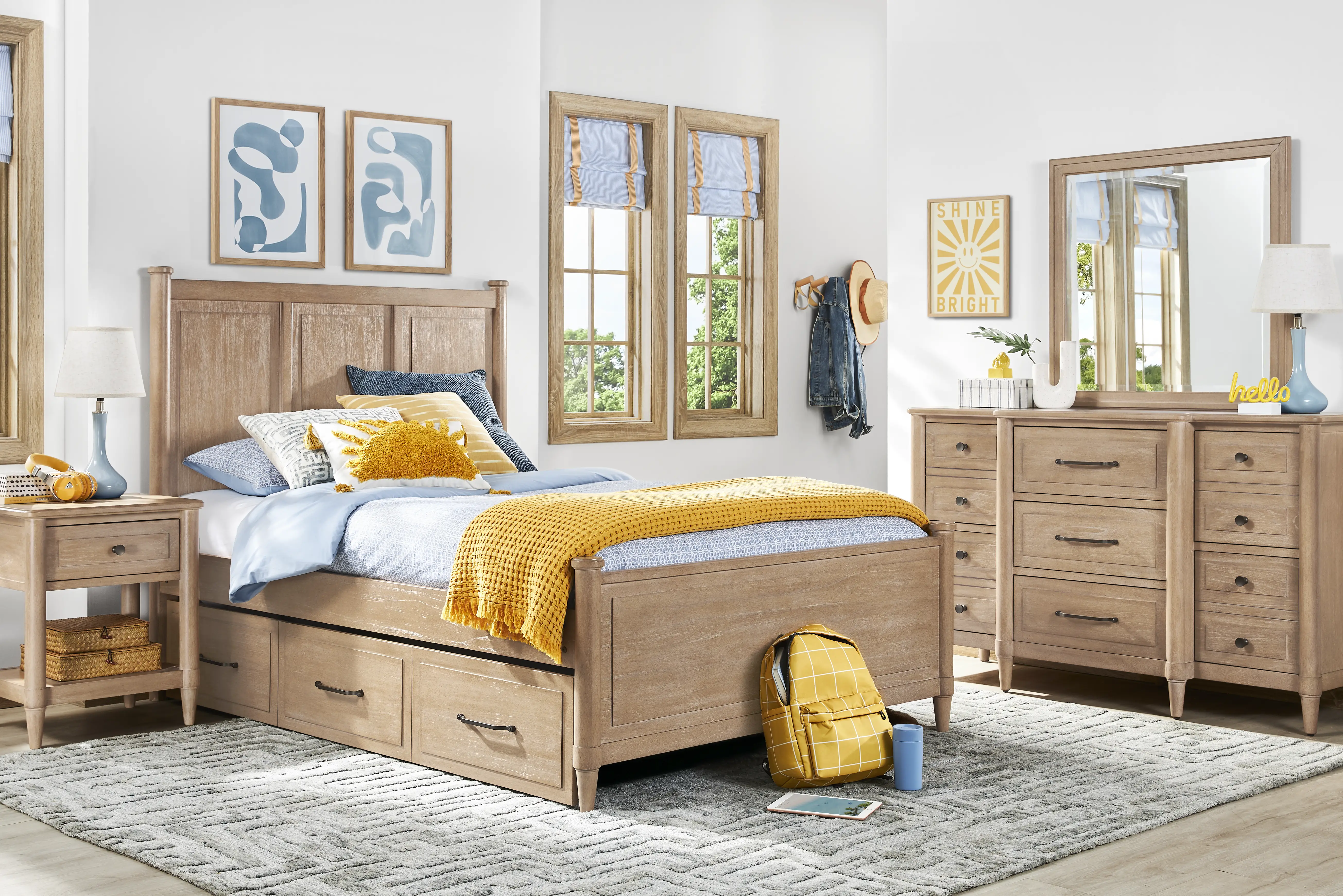 Lindbrook 5 Pc Sand Light Wood Full Bedroom Set With Dresser, Full