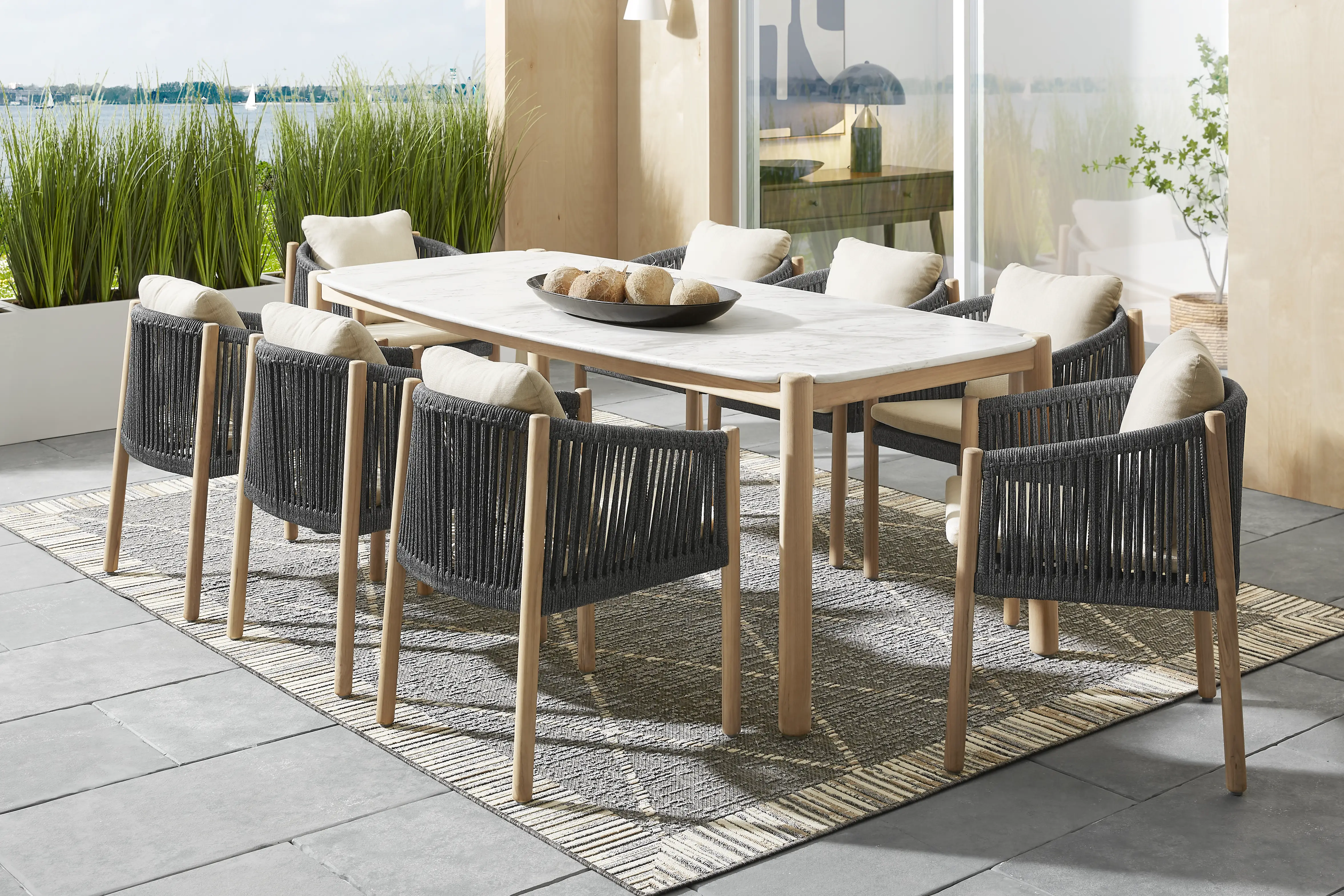 Koda Natural 9 Pc Outdoor Dining Set with Charcoal Arm Chairs - Thumbnail - Image 1