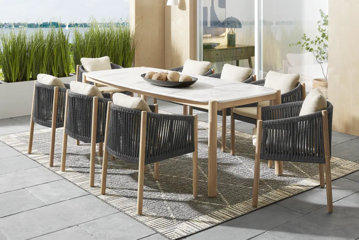 Koda Natural 9 Pc Outdoor Dining Set with Charcoal Arm Chairs