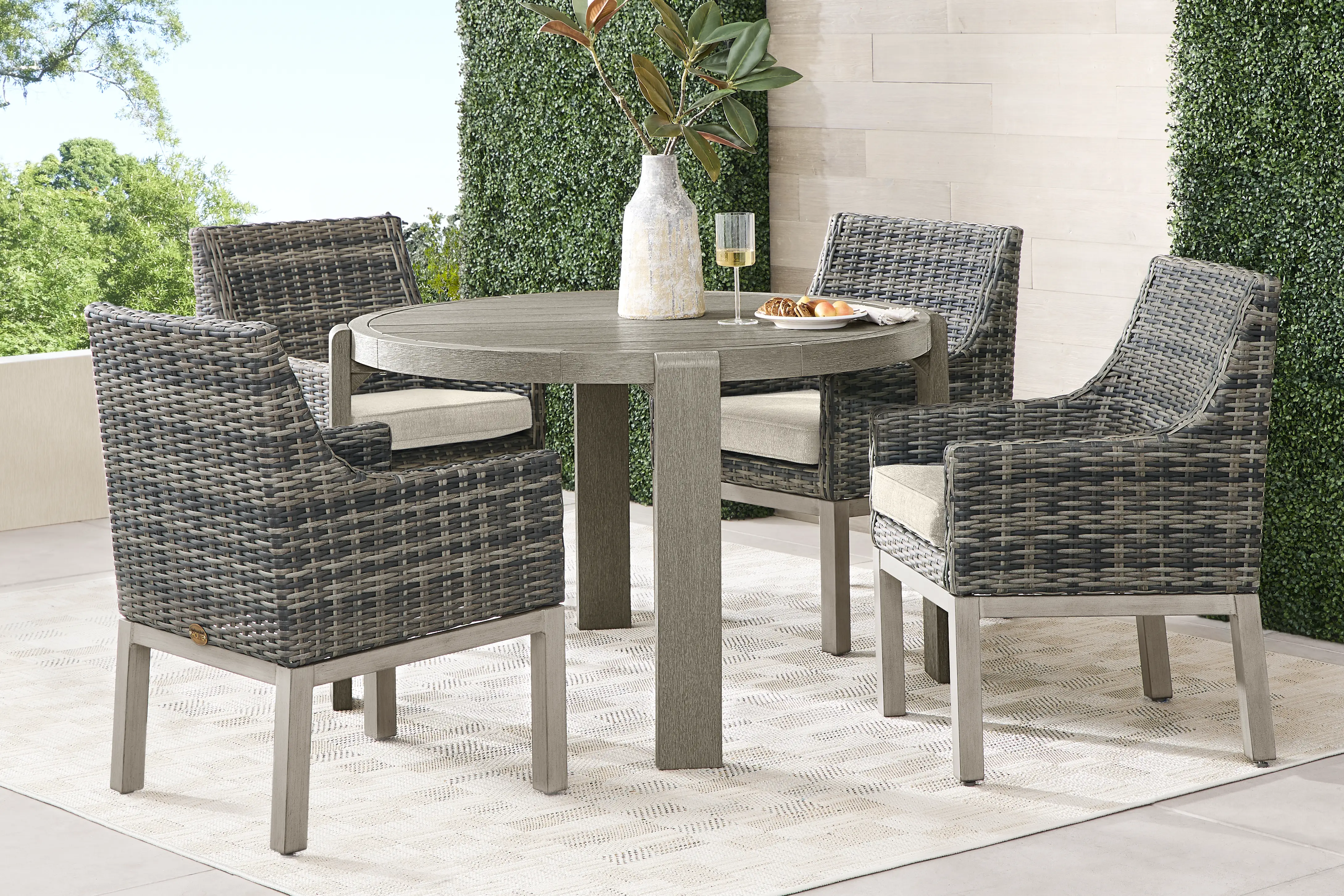 Montecello Gray 5 Pc Round Outdoor Dining Set with Twine Cushions - Thumbnail - Image 1