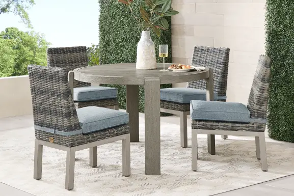 Montecello Gray 5 Pc Round Outdoor Dining Set with Azure Cushions