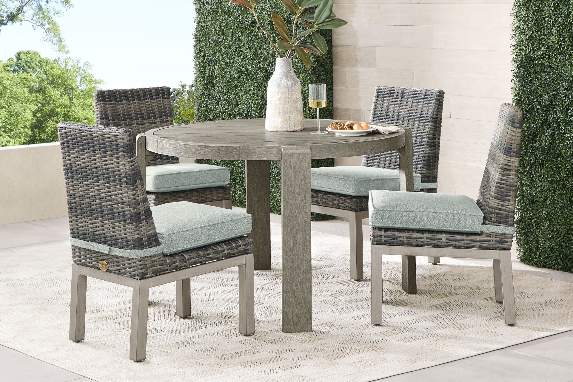 Montecello Gray 5 Pc Round Outdoor Dining Set with Mist Cushions - Image 1