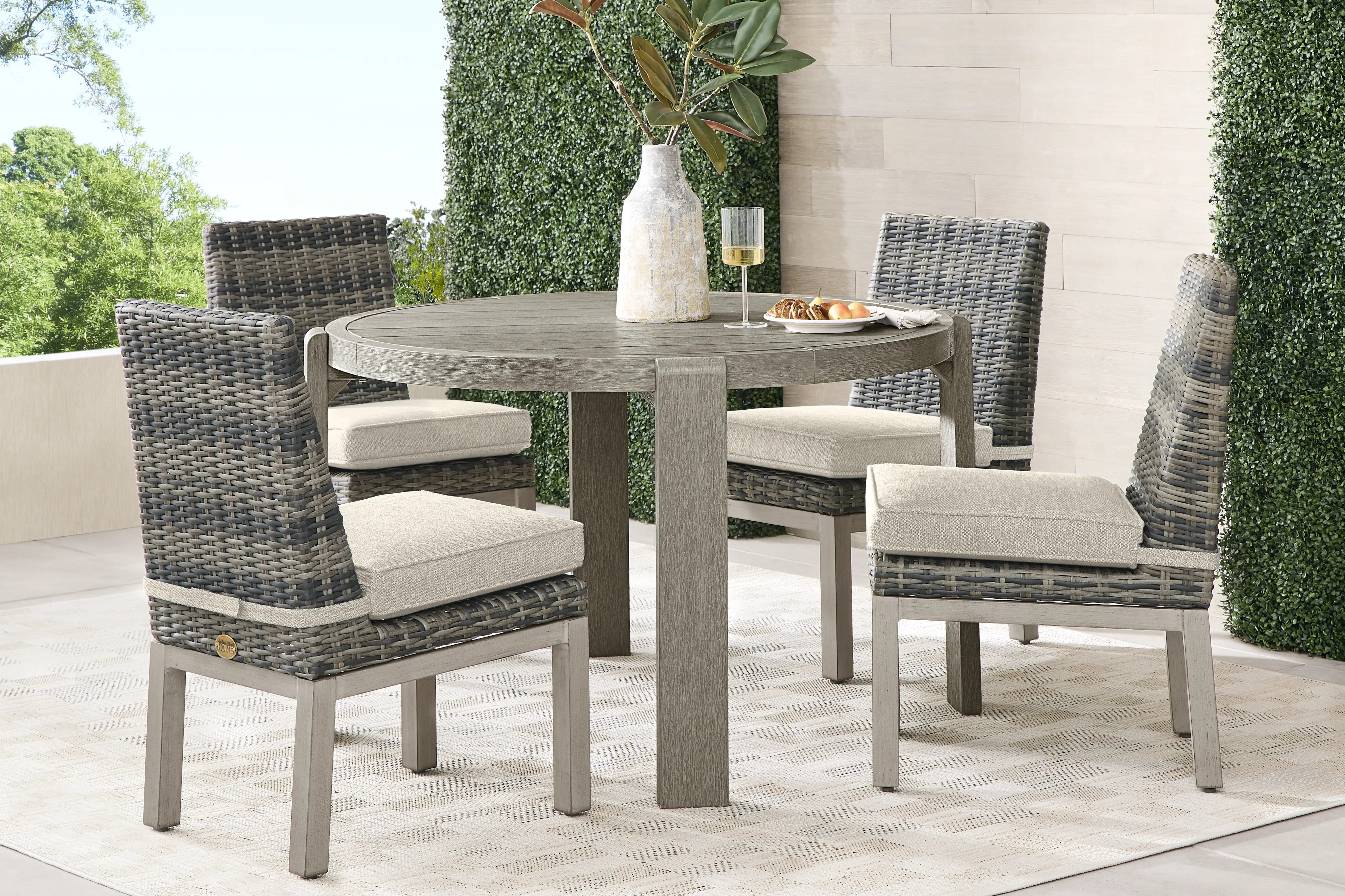 Montecello Gray 5 Pc Round Outdoor Dining Set with Twine Cushions - Thumbnail - Image 1