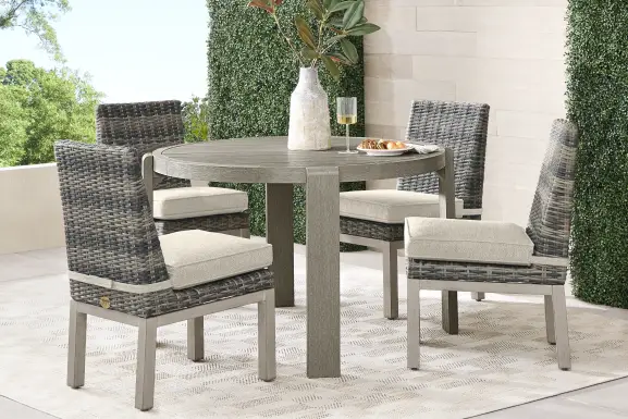 Montecello Gray 5 Pc Round Outdoor Dining Set with Twine Cushions