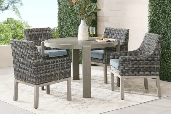 Montecello Gray 5 Pc Round Outdoor Dining Set with Azure Cushions